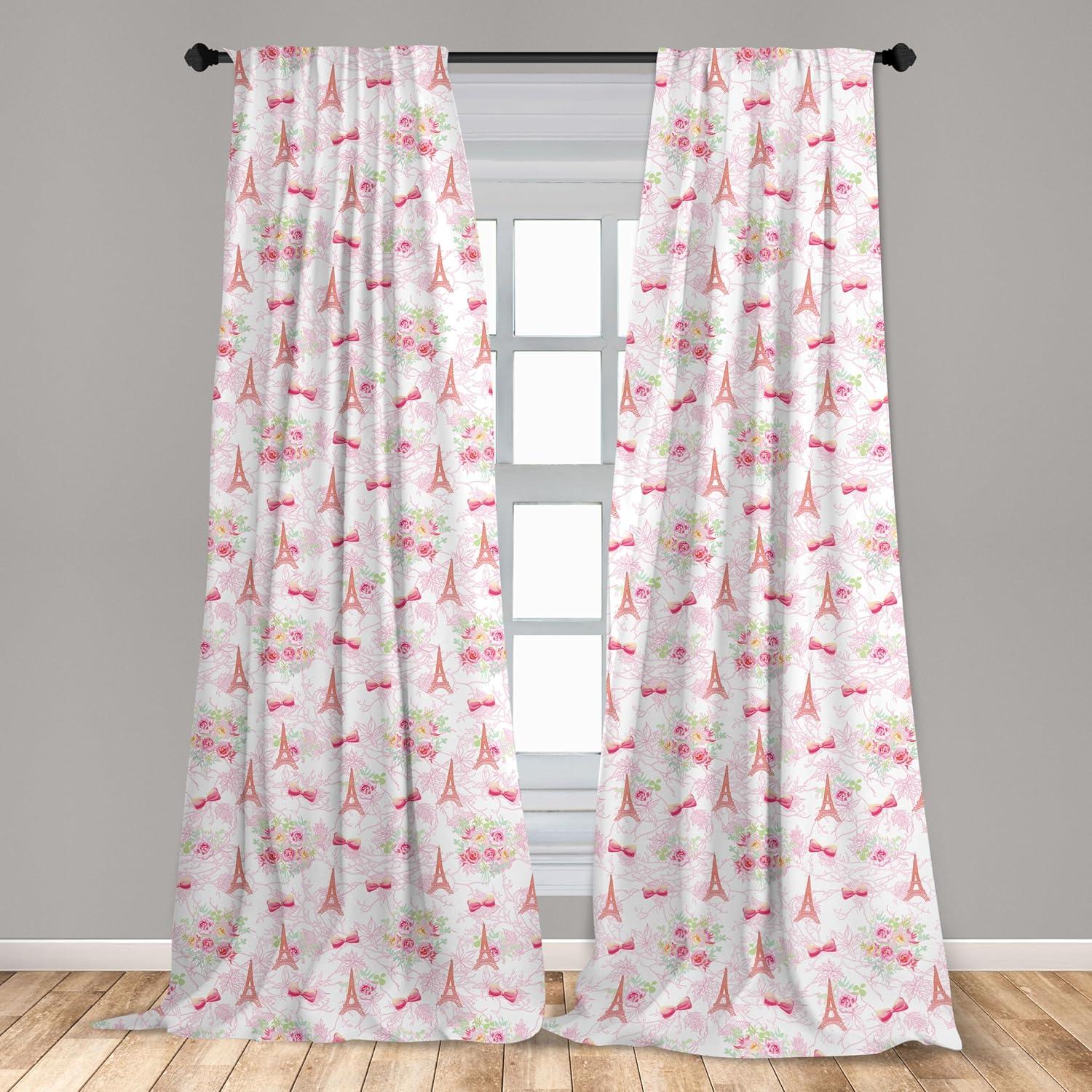 imageAmbesonne Botanical Curtains Vintage Floral Pattern with Detailed Exotic Leaves from Different Trees Window Treatments 2 Panel Set for Living Room Bedroom Pair of 28quot x 84quot Green and IvoryPink Green
