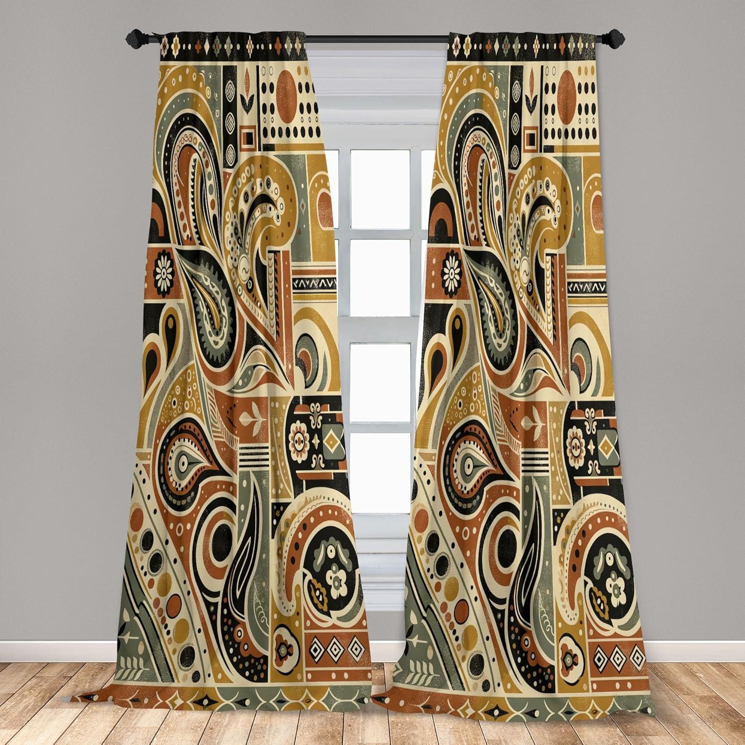 imageAmbesonne Botanical Curtains Vintage Floral Pattern with Detailed Exotic Leaves from Different Trees Window Treatments 2 Panel Set for Living Room Bedroom Pair of 28quot x 84quot Green and IvoryKhaki Pale Rust Amber