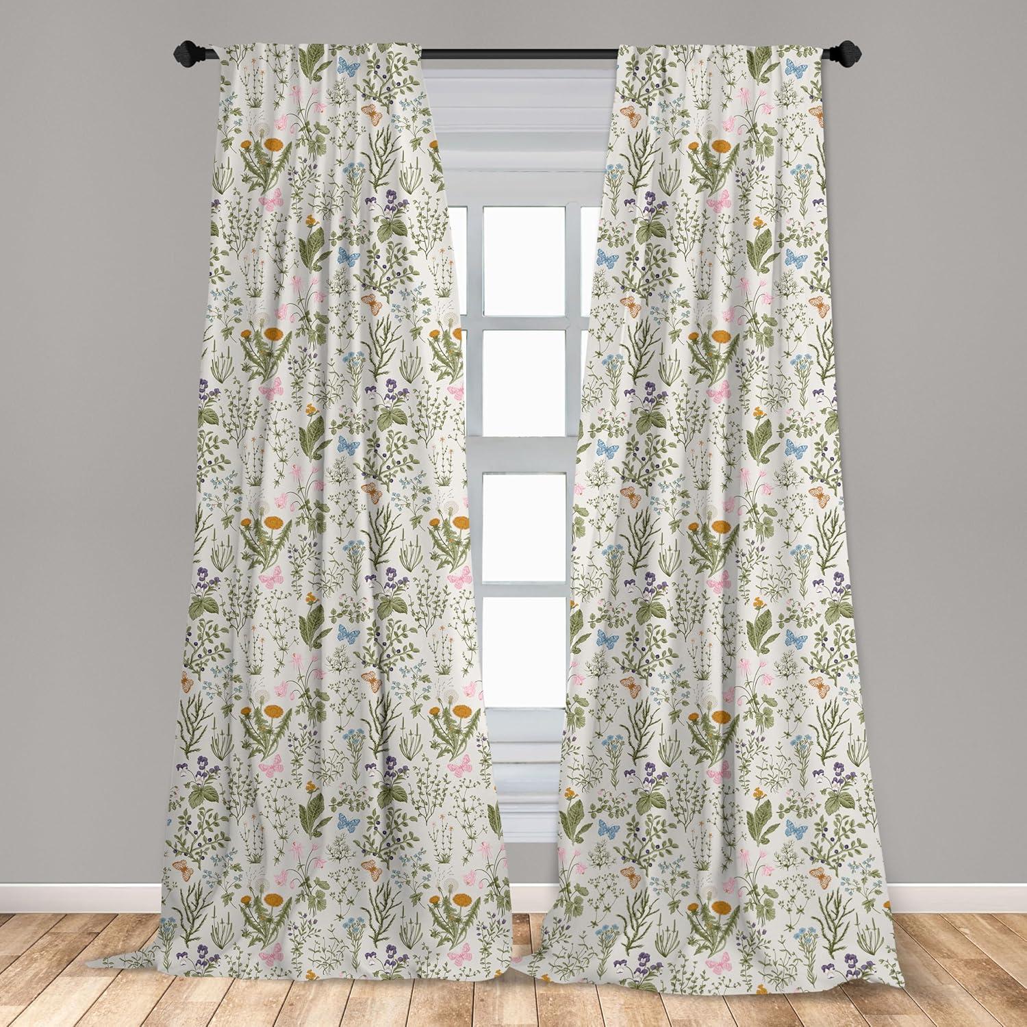 imageAmbesonne Botanical Curtains Vintage Floral Pattern with Detailed Exotic Leaves from Different Trees Window Treatments 2 Panel Set for Living Room Bedroom Pair of 28quot x 84quot Green and IvoryMustard Green