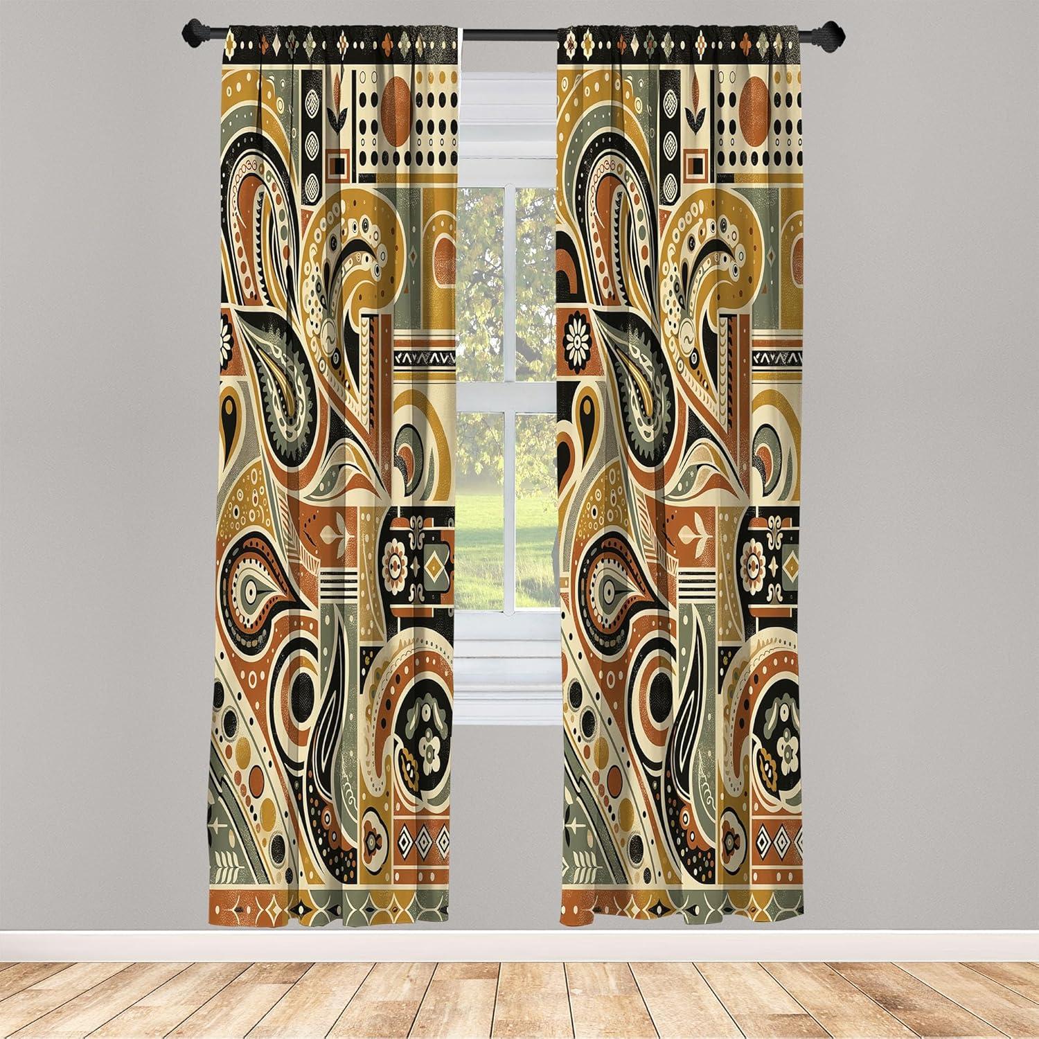 imageAmbesonne Botanical Curtains Vintage Floral Pattern with Detailed Exotic Leaves from Different Trees Window Treatments 2 Panel Set for Living Room Bedroom Pair of 28quot x 84quot Green and IvoryKhaki Pale Rust Amber