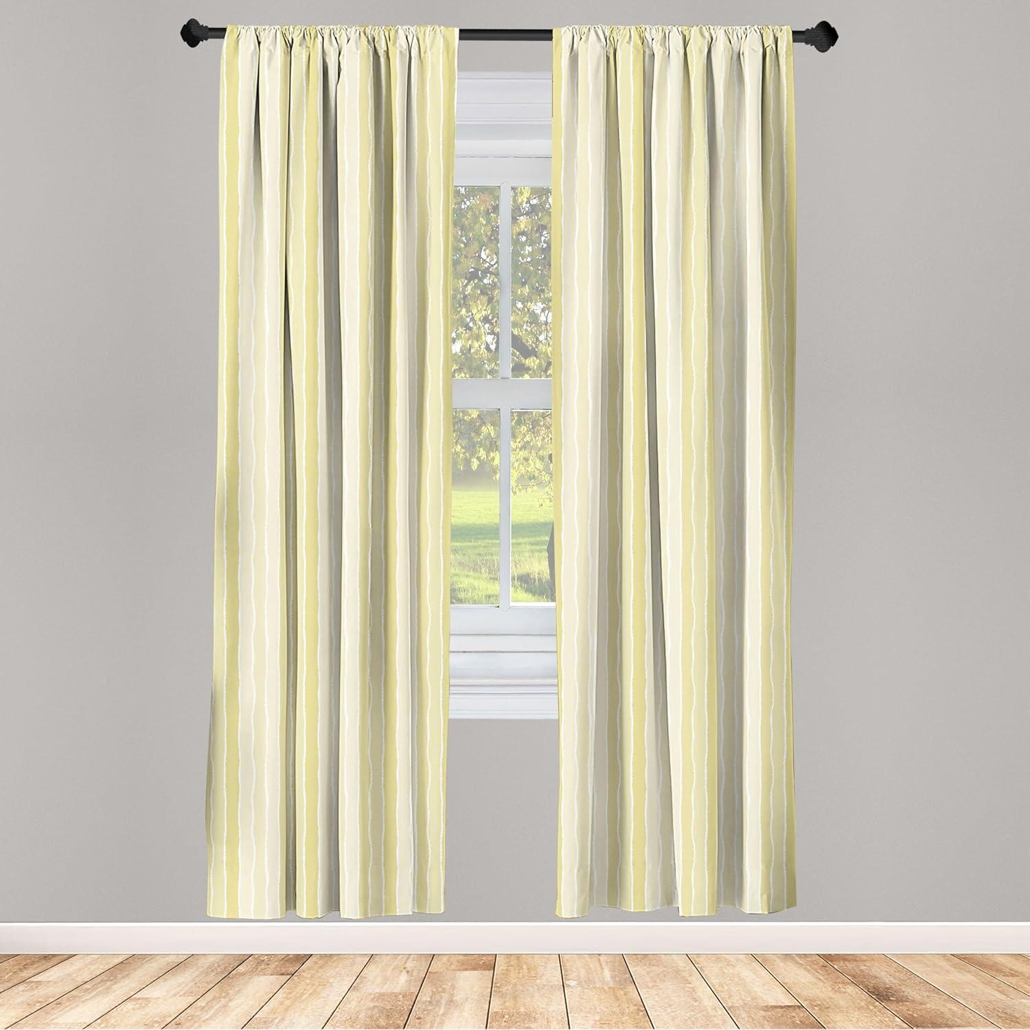imageAmbesonne Botanical Curtains Vintage Floral Pattern with Detailed Exotic Leaves from Different Trees Window Treatments 2 Panel Set for Living Room Bedroom Pair of 28quot x 84quot Green and IvoryPale Yellow Champagne