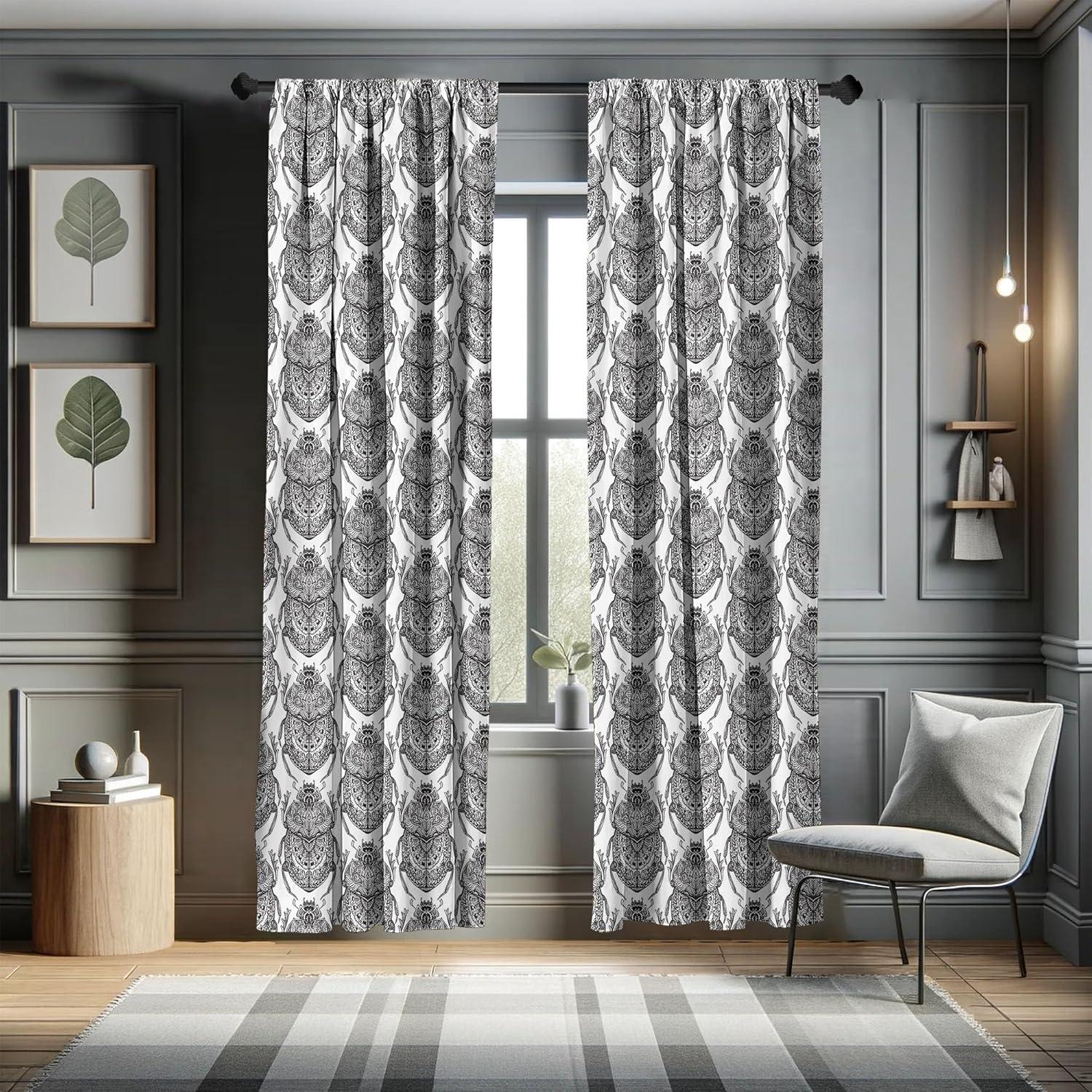 imageAmbesonne Botanical Curtains Vintage Floral Pattern with Detailed Exotic Leaves from Different Trees Window Treatments 2 Panel Set for Living Room Bedroom Pair of 28quot x 84quot Green and IvoryWhite and Black