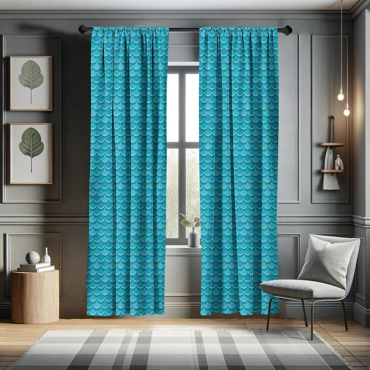 imageAmbesonne Botanical Curtains Watercolor Fall Branches and Geometric Mid Century Modern Autumnal Art Window Treatments 2 Panel Set for Living Room Bedroom Pair of 28quot x 84quot Forest Green Rust TanSeafoam Blue