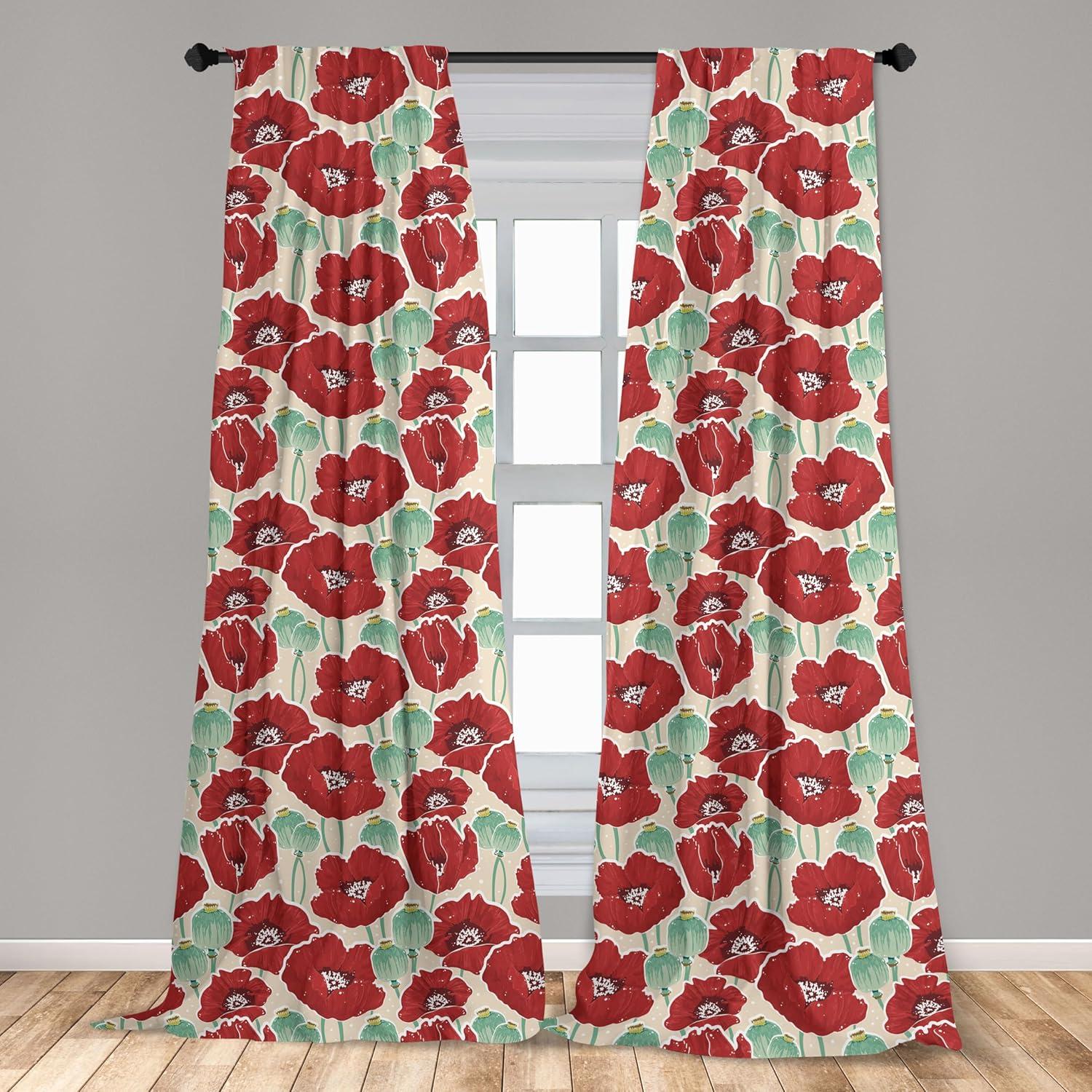 imageAmbesonne Botanical Curtains Watercolor Fall Branches and Geometric Mid Century Modern Autumnal Art Window Treatments 2 Panel Set for Living Room Bedroom Pair of 28quot x 84quot Forest Green Rust TanMint Green