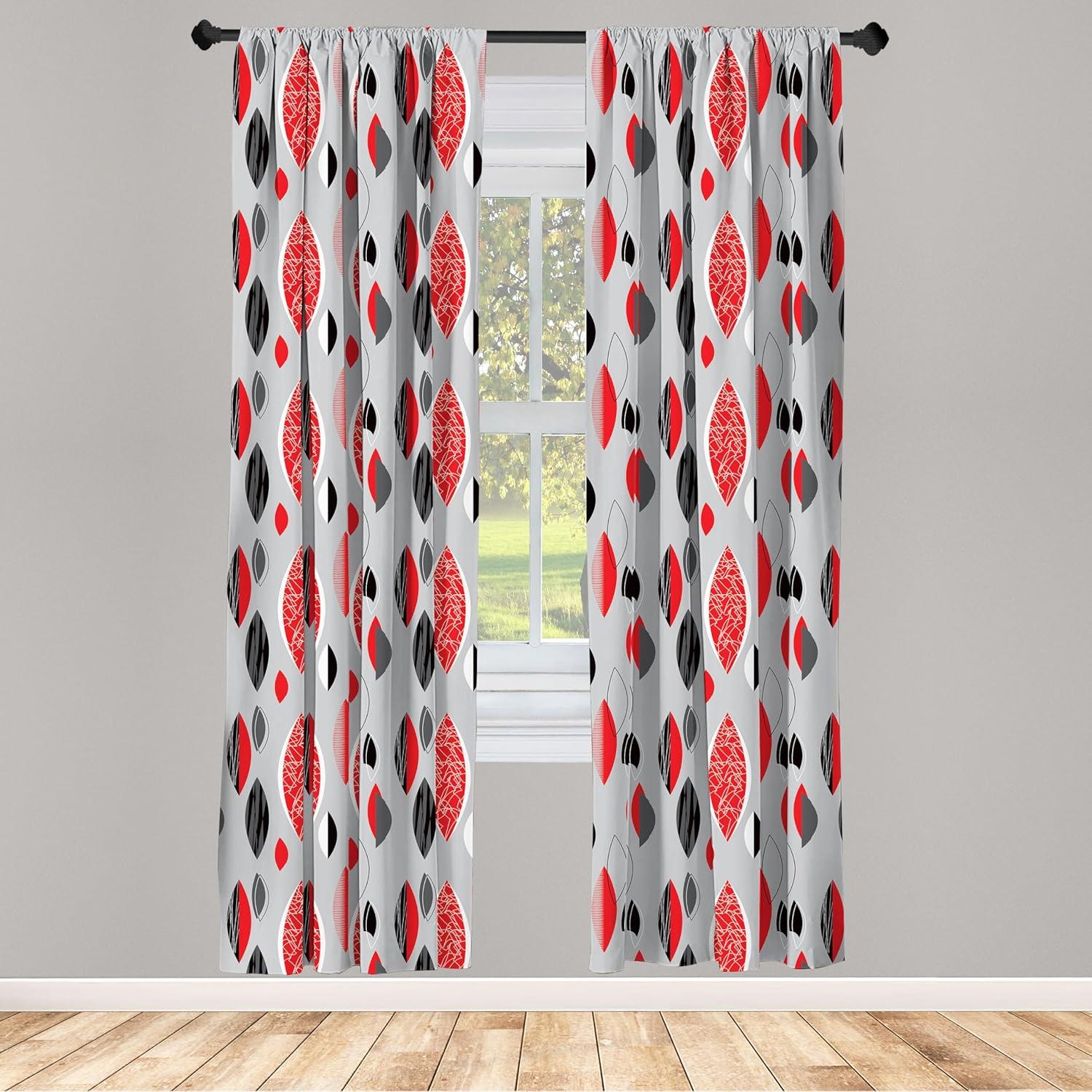 imageAmbesonne Botanical Curtains Watercolor Fall Branches and Geometric Mid Century Modern Autumnal Art Window Treatments 2 Panel Set for Living Room Bedroom Pair of 28quot x 84quot Forest Green Rust TanRed Black
