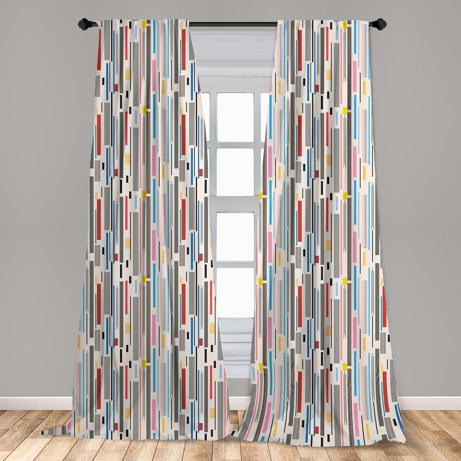 imageAmbesonne Botanical Curtains Watercolor Fall Branches and Geometric Mid Century Modern Autumnal Art Window Treatments 2 Panel Set for Living Room Bedroom Pair of 28quot x 84quot Forest Green Rust TanRed and Black