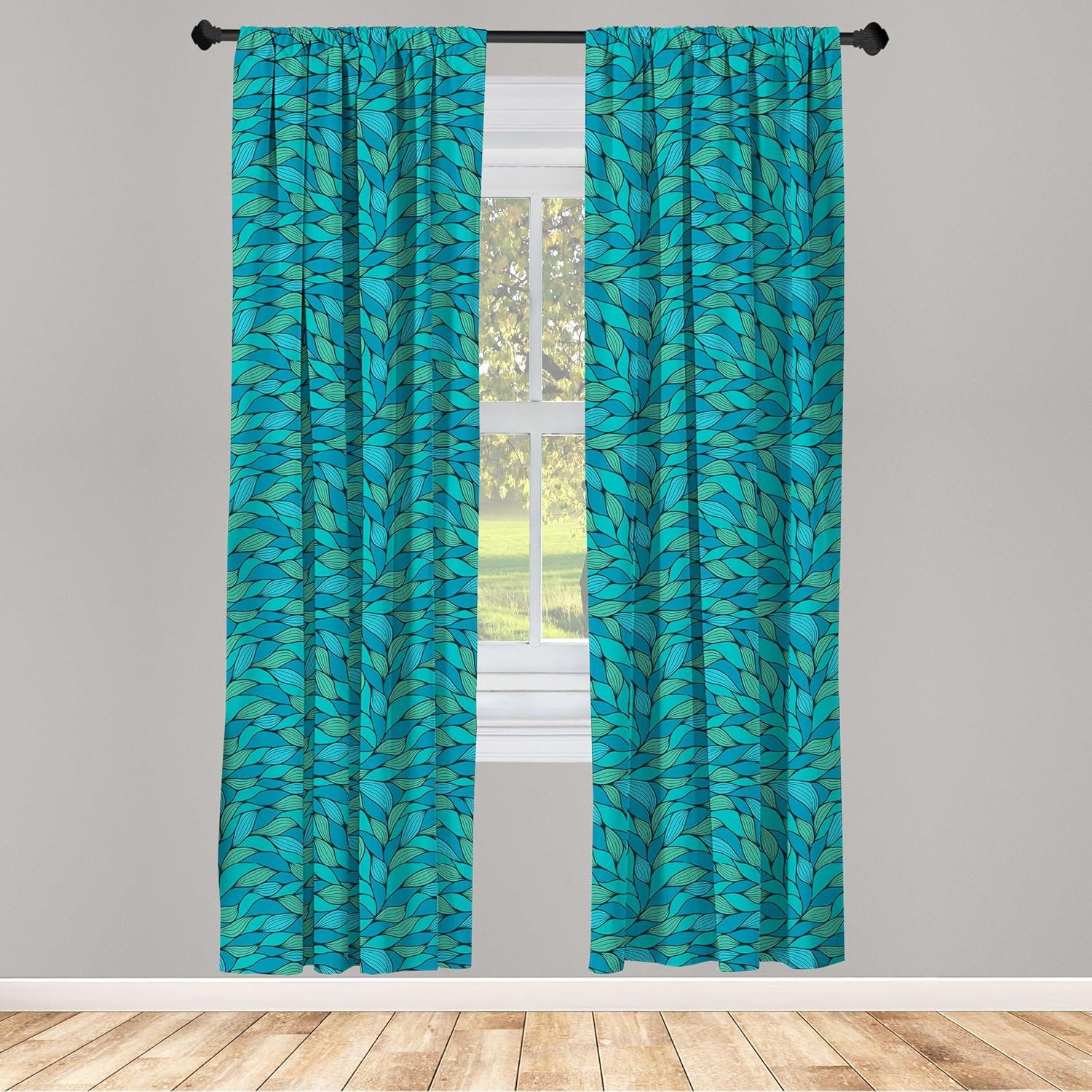 imageAmbesonne Botanical Curtains Watercolor Fall Branches and Geometric Mid Century Modern Autumnal Art Window Treatments 2 Panel Set for Living Room Bedroom Pair of 28quot x 84quot Forest Green Rust TanGreen Mint