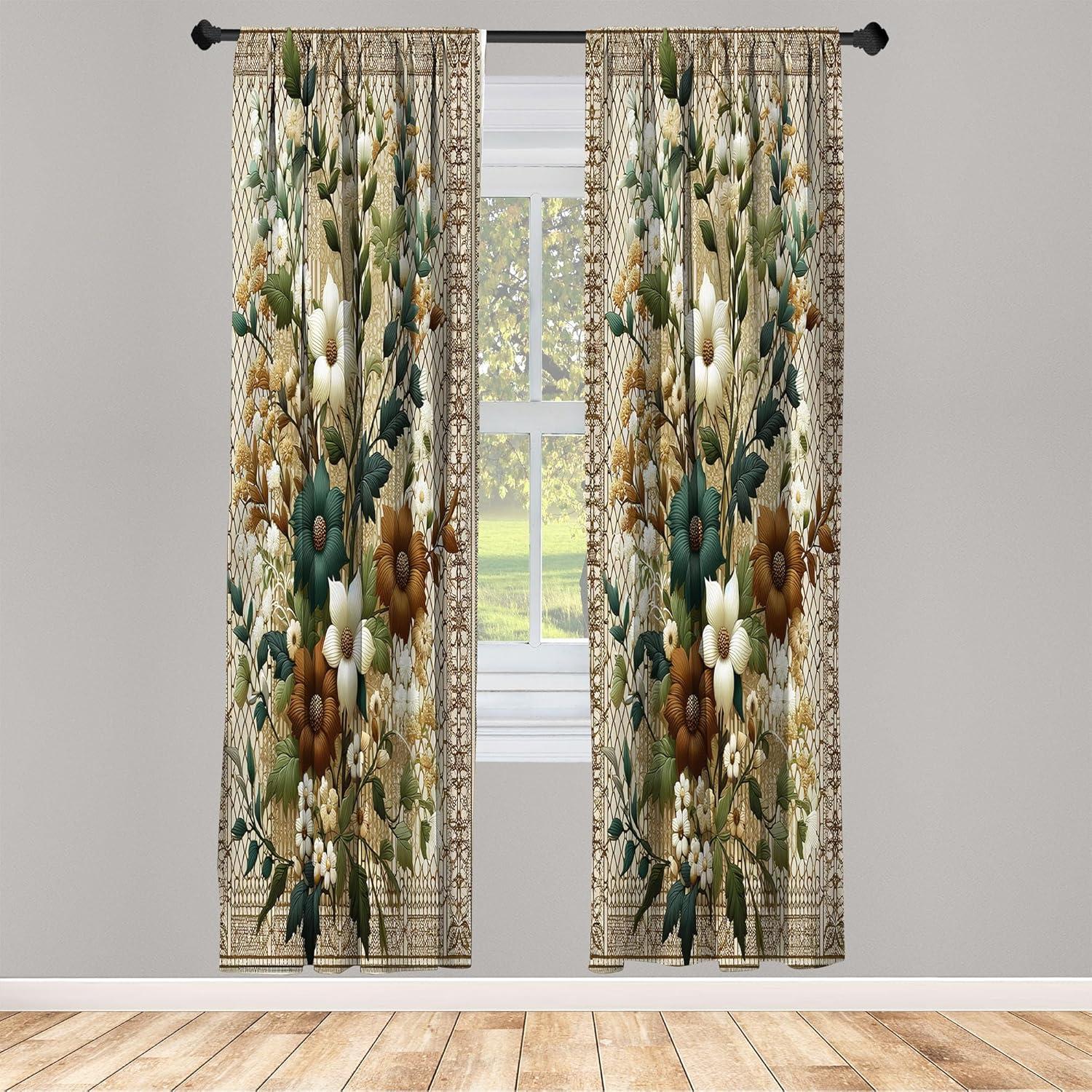 imageAmbesonne Botanical Curtains Watercolor Fall Branches and Geometric Mid Century Modern Autumnal Art Window Treatments 2 Panel Set for Living Room Bedroom Pair of 28quot x 84quot Forest Green Rust TanDark Teal Cinnamon Umber
