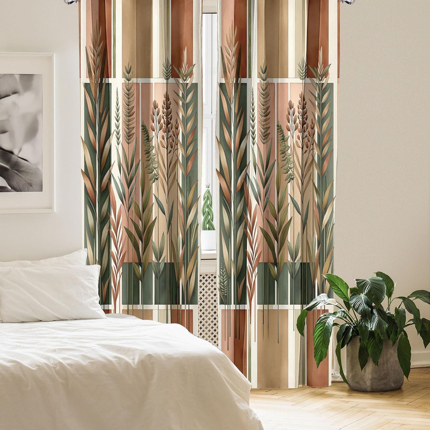 imageAmbesonne Botanical Curtains Watercolor Fall Branches and Geometric Mid Century Modern Autumnal Art Window Treatments 2 Panel Set for Living Room Bedroom Pair of 28quot x 84quot Forest Green Rust TanForest Green Rust Tan