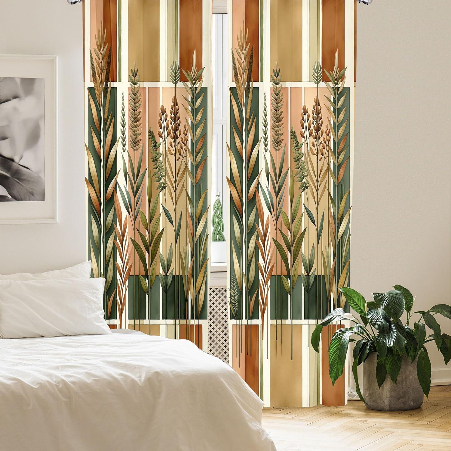 imageAmbesonne Botanical Curtains Watercolor Fall Branches and Geometric Mid Century Modern Autumnal Art Window Treatments 2 Panel Set for Living Room Bedroom Pair of 28quot x 84quot Forest Green Rust TanForest Green Rust Tan