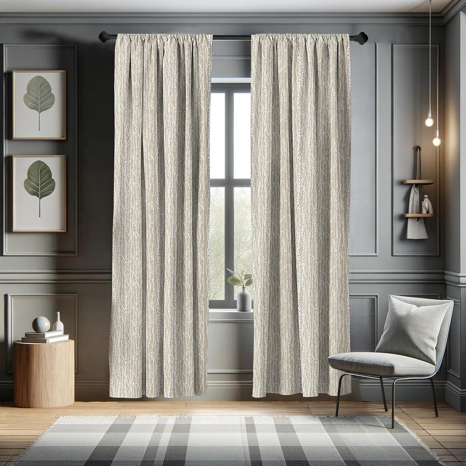 imageAmbesonne Botanical Curtains Watercolor Fall Branches and Geometric Mid Century Modern Autumnal Art Window Treatments 2 Panel Set for Living Room Bedroom Pair of 28quot x 84quot Forest Green Rust TanTan Green