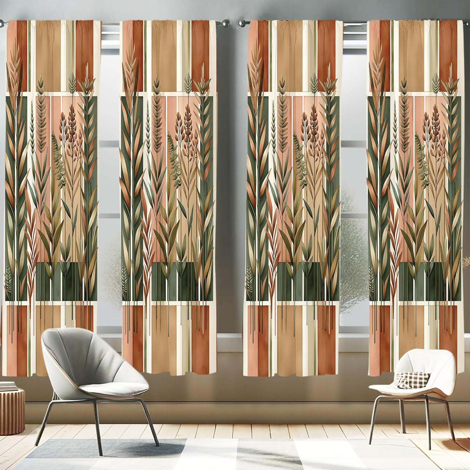 imageAmbesonne Botanical Curtains Watercolor Fall Branches and Geometric Mid Century Modern Autumnal Art Window Treatments 2 Panel Set for Living Room Bedroom Pair of 28quot x 84quot Forest Green Rust TanForest Green Rust Tan