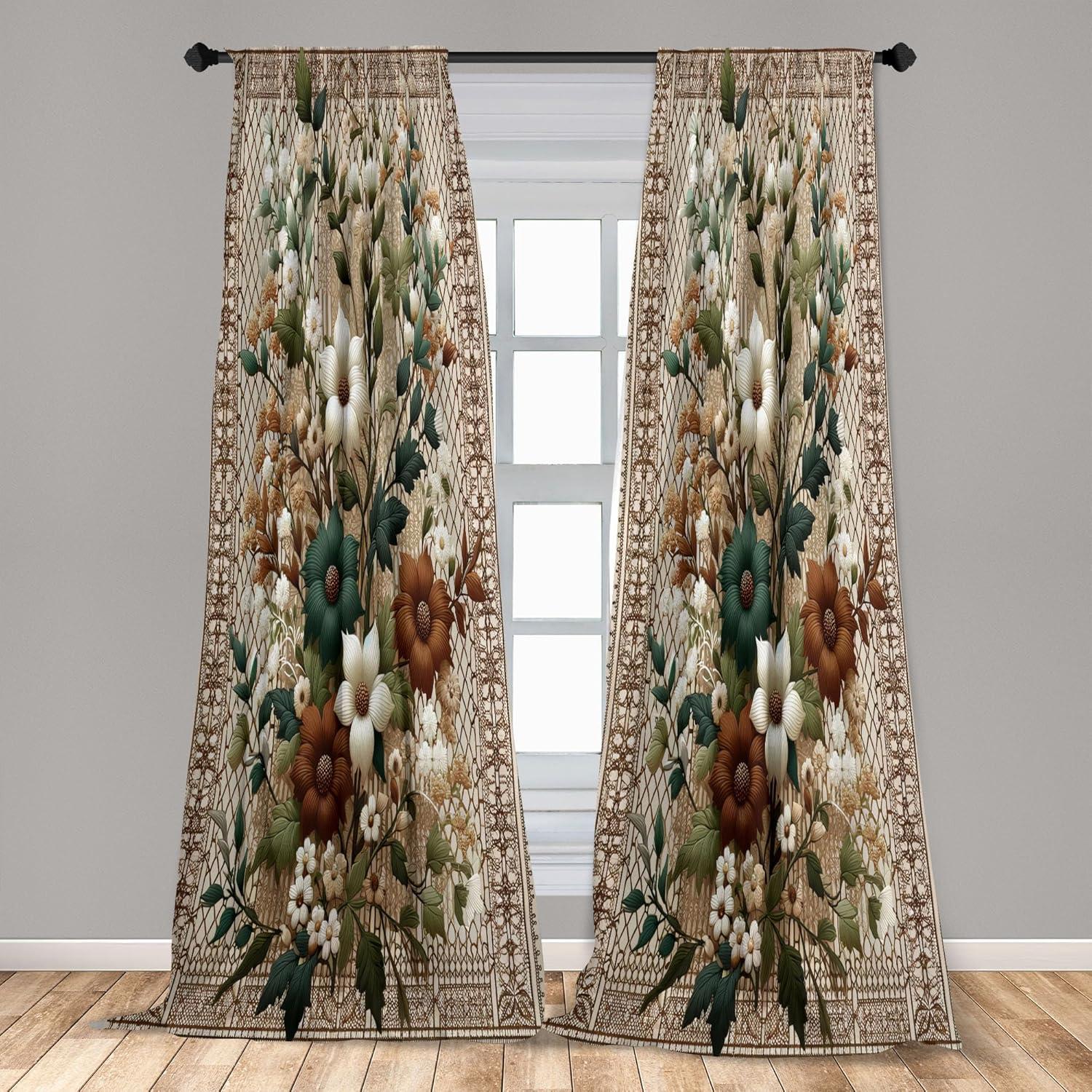 imageAmbesonne Botanical Curtains Watercolor Fall Branches and Geometric Mid Century Modern Autumnal Art Window Treatments 2 Panel Set for Living Room Bedroom Pair of 28quot x 84quot Forest Green Rust TanDark Teal Cinnamon Umber