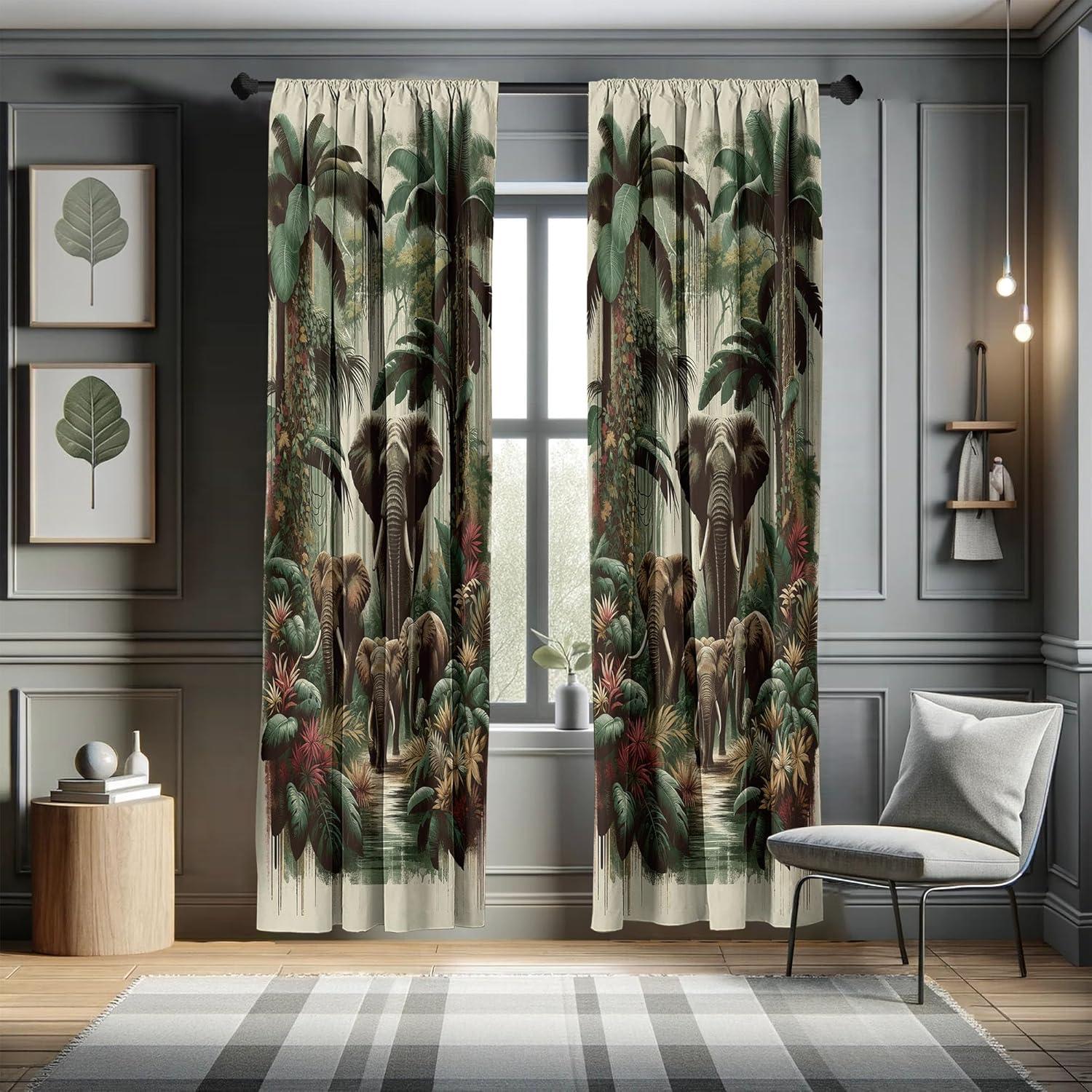 imageAmbesonne Botanical Curtains Watercolor Fall Branches and Geometric Mid Century Modern Autumnal Art Window Treatments 2 Panel Set for Living Room Bedroom Pair of 28quot x 84quot Forest Green Rust TanJade Green Caramel Ruby