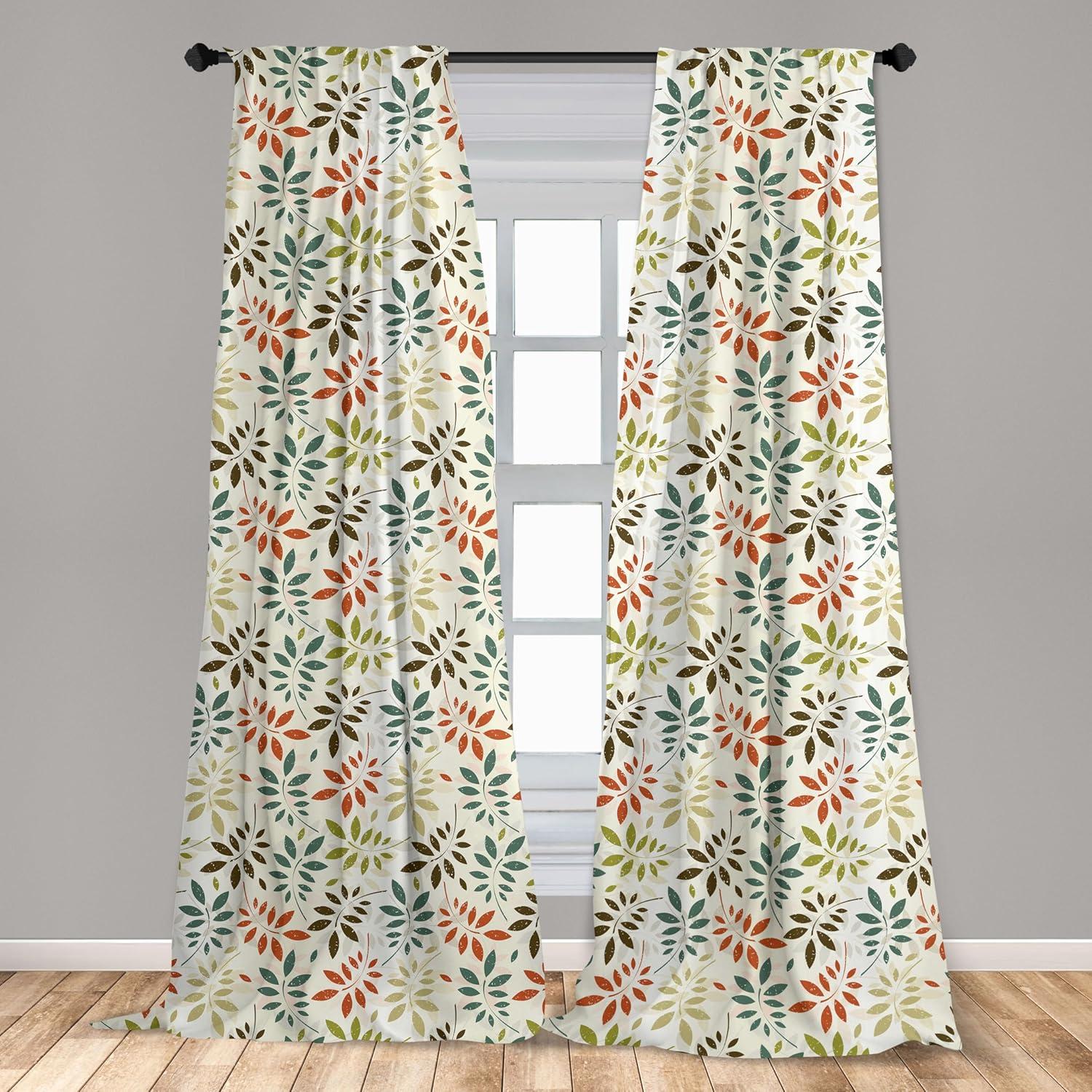 imageAmbesonne Botanical Curtains Watercolor Fall Branches and Geometric Mid Century Modern Autumnal Art Window Treatments 2 Panel Set for Living Room Bedroom Pair of 28quot x 84quot Forest Green Rust TanOrange