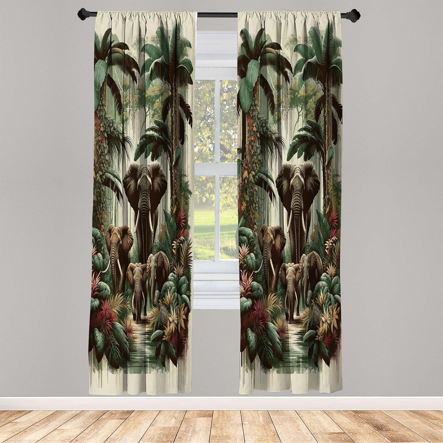 imageAmbesonne Botanical Curtains Watercolor Fall Branches and Geometric Mid Century Modern Autumnal Art Window Treatments 2 Panel Set for Living Room Bedroom Pair of 28quot x 84quot Forest Green Rust TanJade Green Caramel Ruby