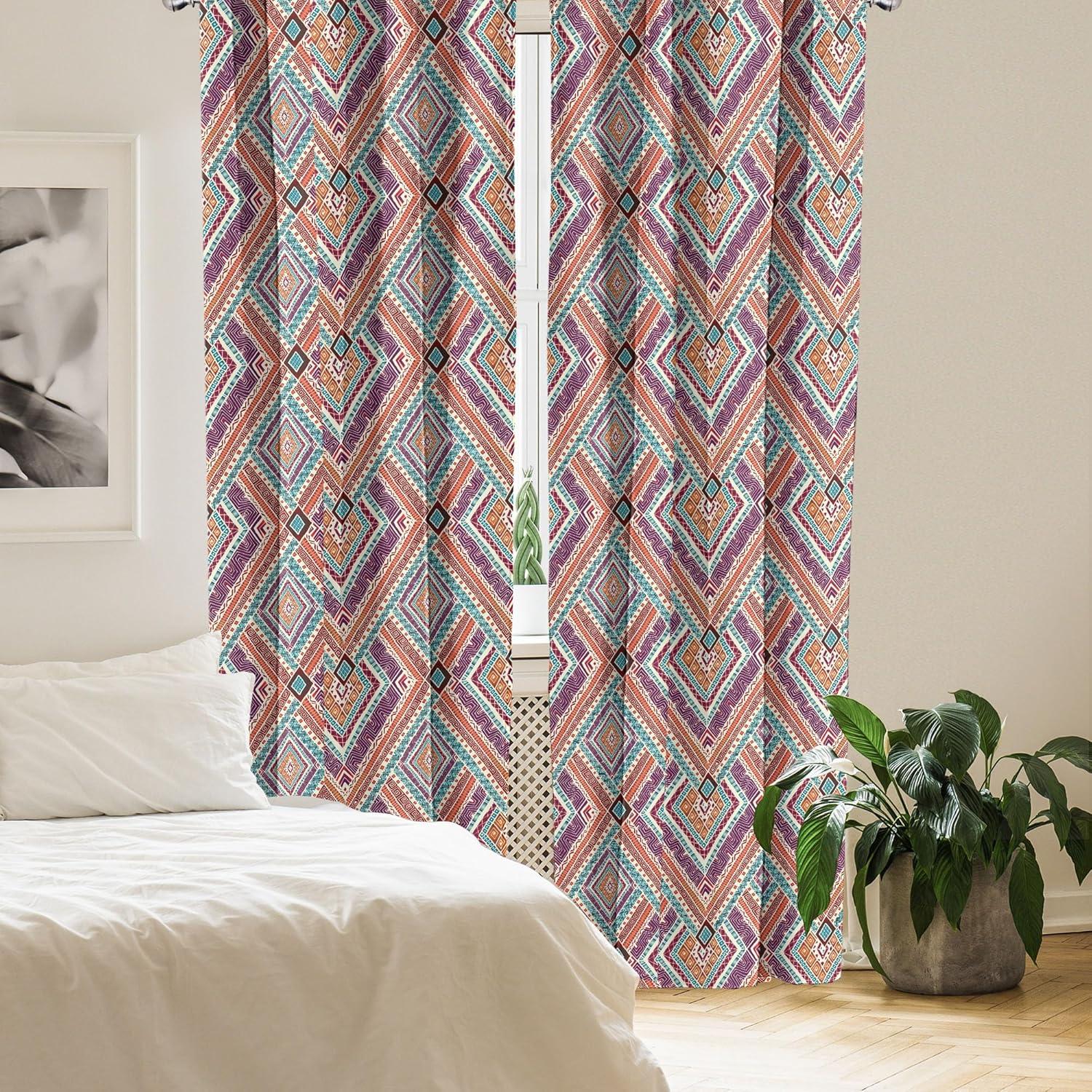 imageAmbesonne Botanical Curtains Watercolor Fall Branches and Geometric Mid Century Modern Autumnal Art Window Treatments 2 Panel Set for Living Room Bedroom Pair of 28quot x 84quot Forest Green Rust TanPurple Teal