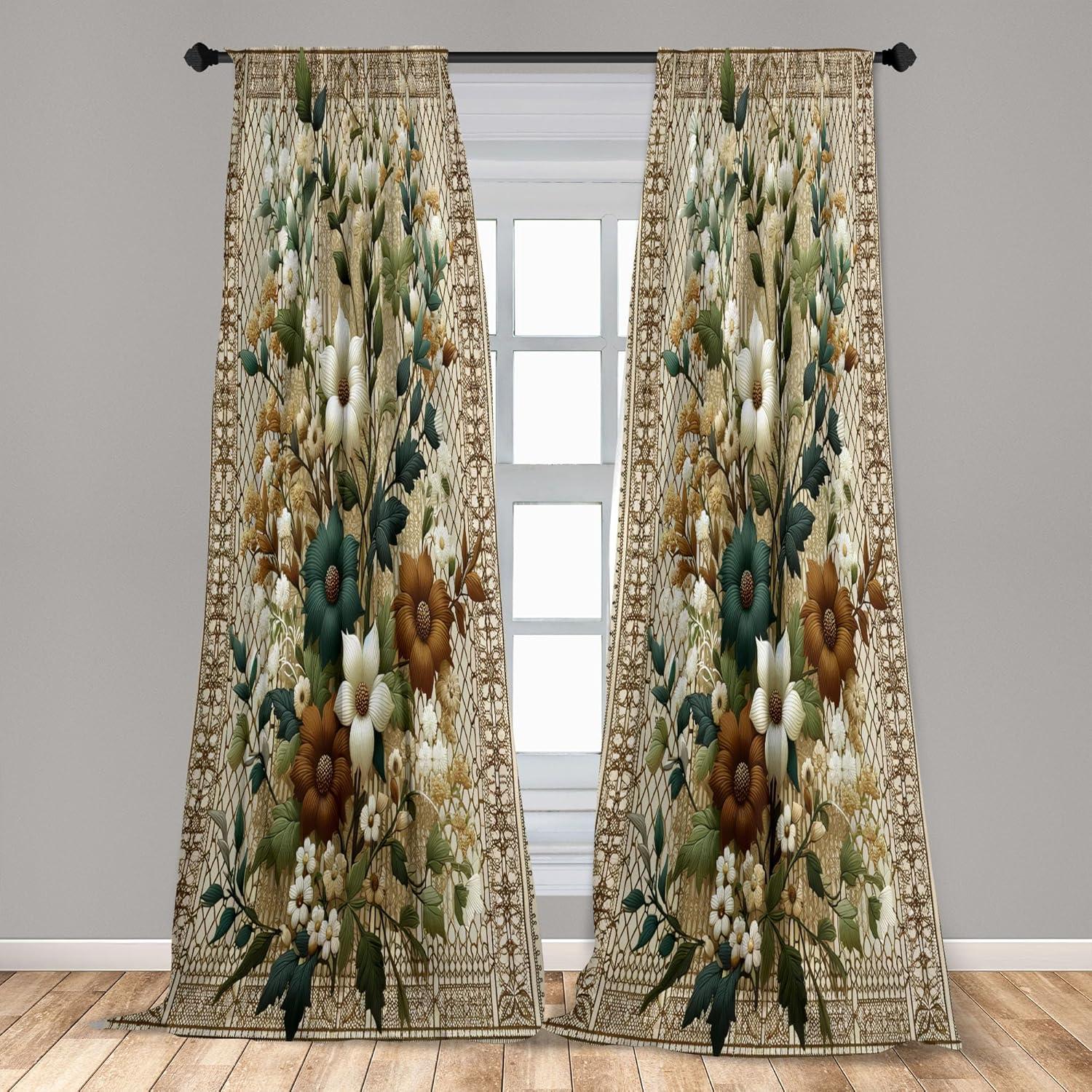 imageAmbesonne Botanical Curtains Watercolor Fall Branches and Geometric Mid Century Modern Autumnal Art Window Treatments 2 Panel Set for Living Room Bedroom Pair of 28quot x 84quot Forest Green Rust TanDark Teal Cinnamon Umber