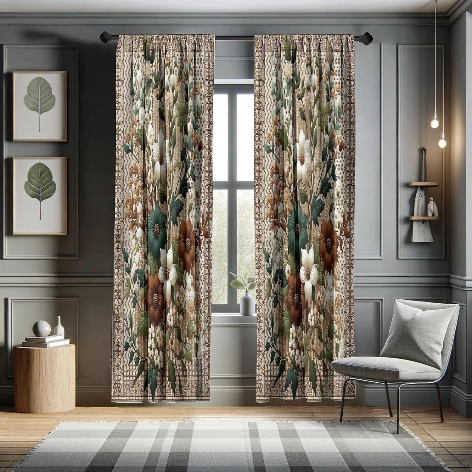 imageAmbesonne Botanical Curtains Watercolor Fall Branches and Geometric Mid Century Modern Autumnal Art Window Treatments 2 Panel Set for Living Room Bedroom Pair of 28quot x 84quot Forest Green Rust TanDark Teal Cinnamon Umber