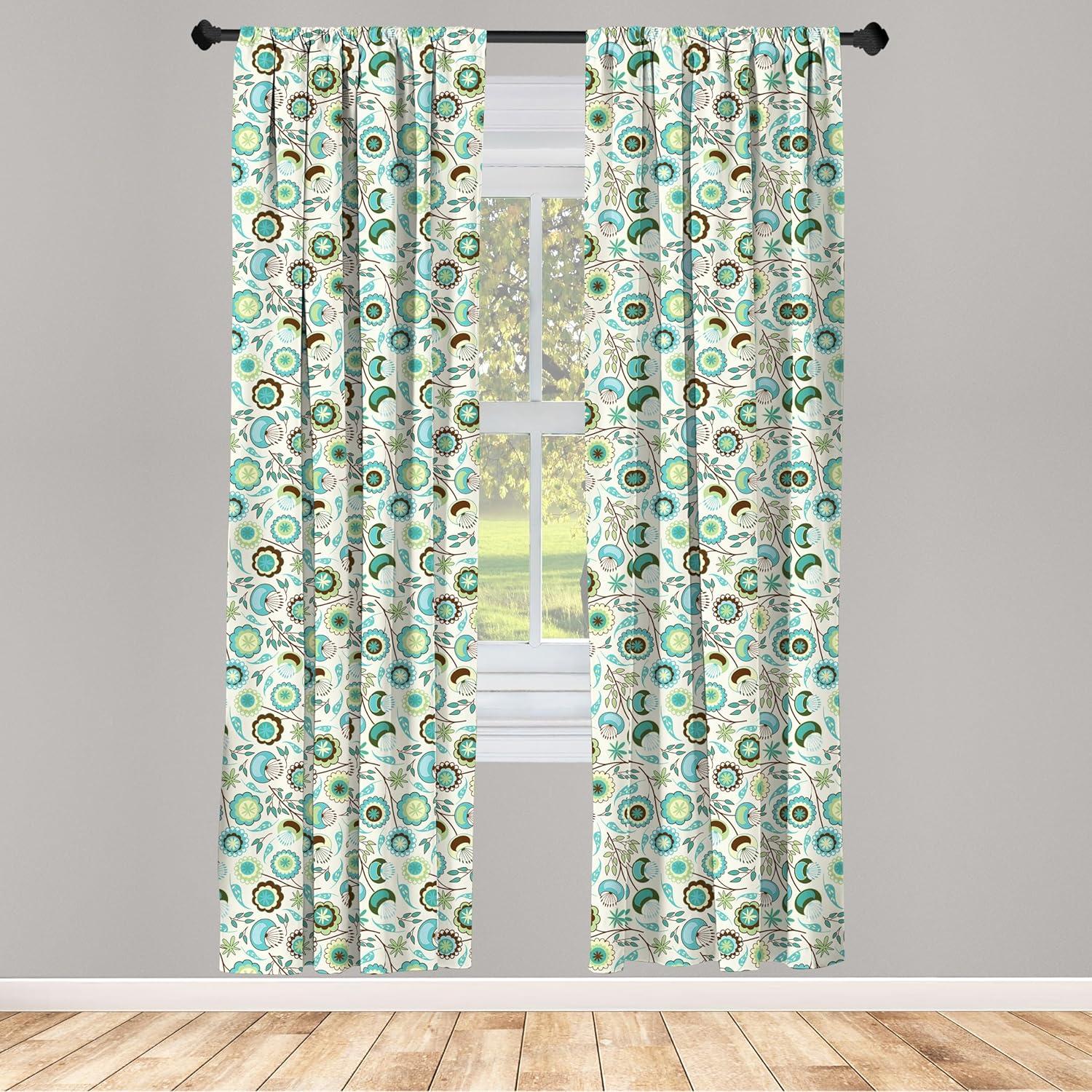 imageAmbesonne Botanical Curtains Watercolor Fall Branches and Geometric Mid Century Modern Autumnal Art Window Treatments 2 Panel Set for Living Room Bedroom Pair of 28quot x 84quot Forest Green Rust TanGreen