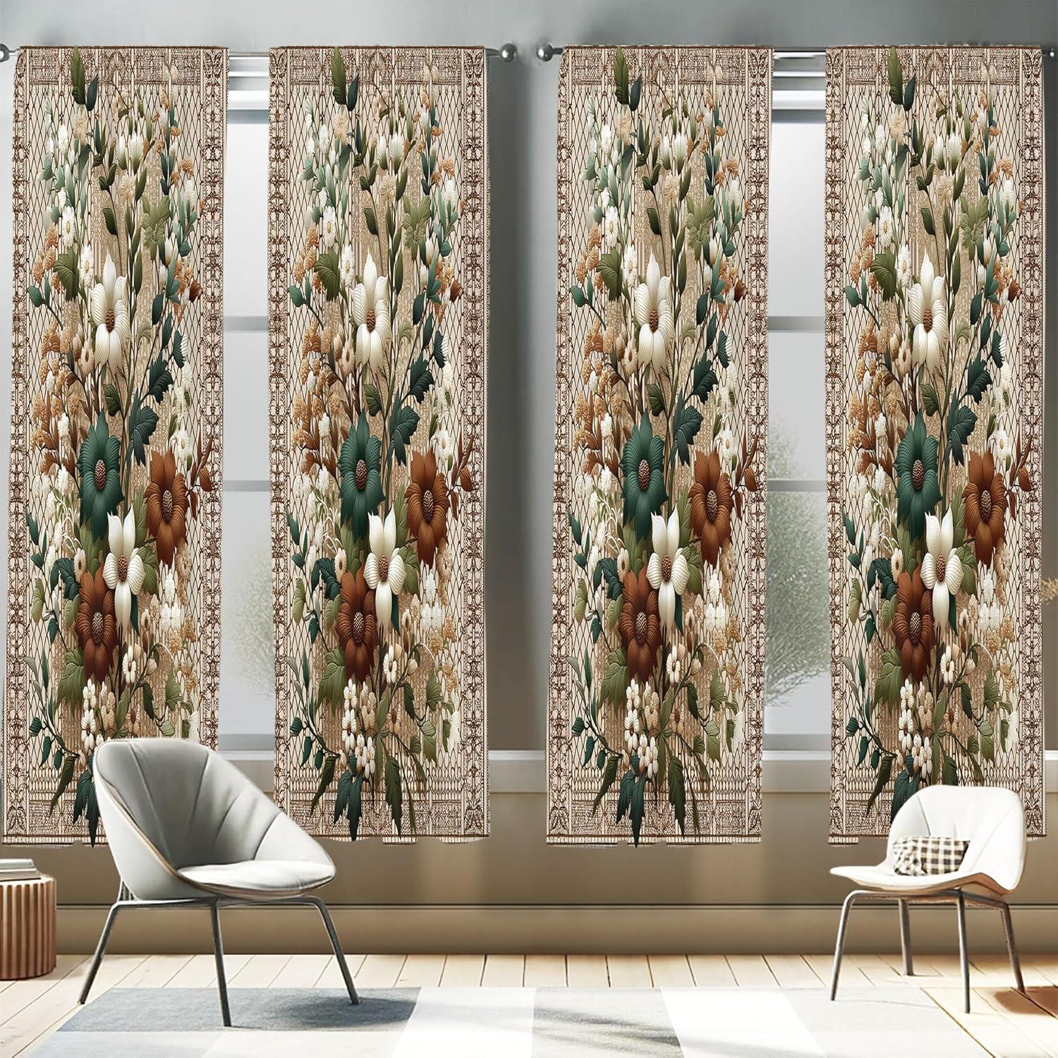 imageAmbesonne Botanical Curtains Watercolor Fall Branches and Geometric Mid Century Modern Autumnal Art Window Treatments 2 Panel Set for Living Room Bedroom Pair of 28quot x 84quot Forest Green Rust TanDark Teal Cinnamon Umber