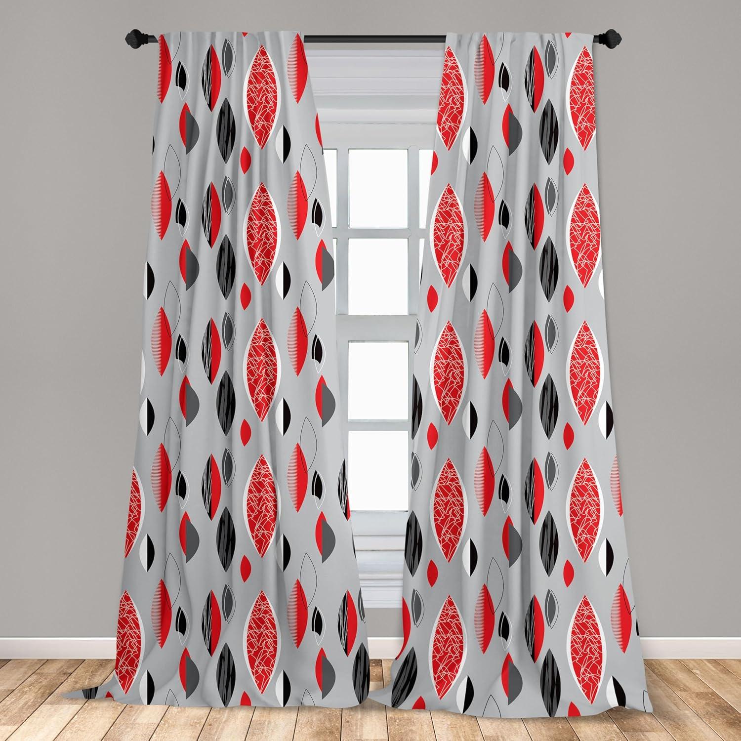 imageAmbesonne Botanical Curtains Watercolor Fall Branches and Geometric Mid Century Modern Autumnal Art Window Treatments 2 Panel Set for Living Room Bedroom Pair of 28quot x 84quot Forest Green Rust TanRed Black