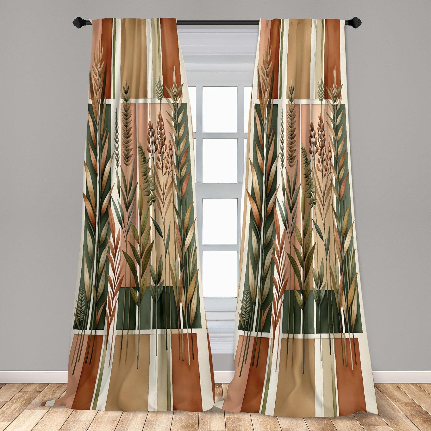 imageAmbesonne Botanical Curtains Watercolor Fall Branches and Geometric Mid Century Modern Autumnal Art Window Treatments 2 Panel Set for Living Room Bedroom Pair of 28quot x 84quot Forest Green Rust TanForest Green Rust Tan