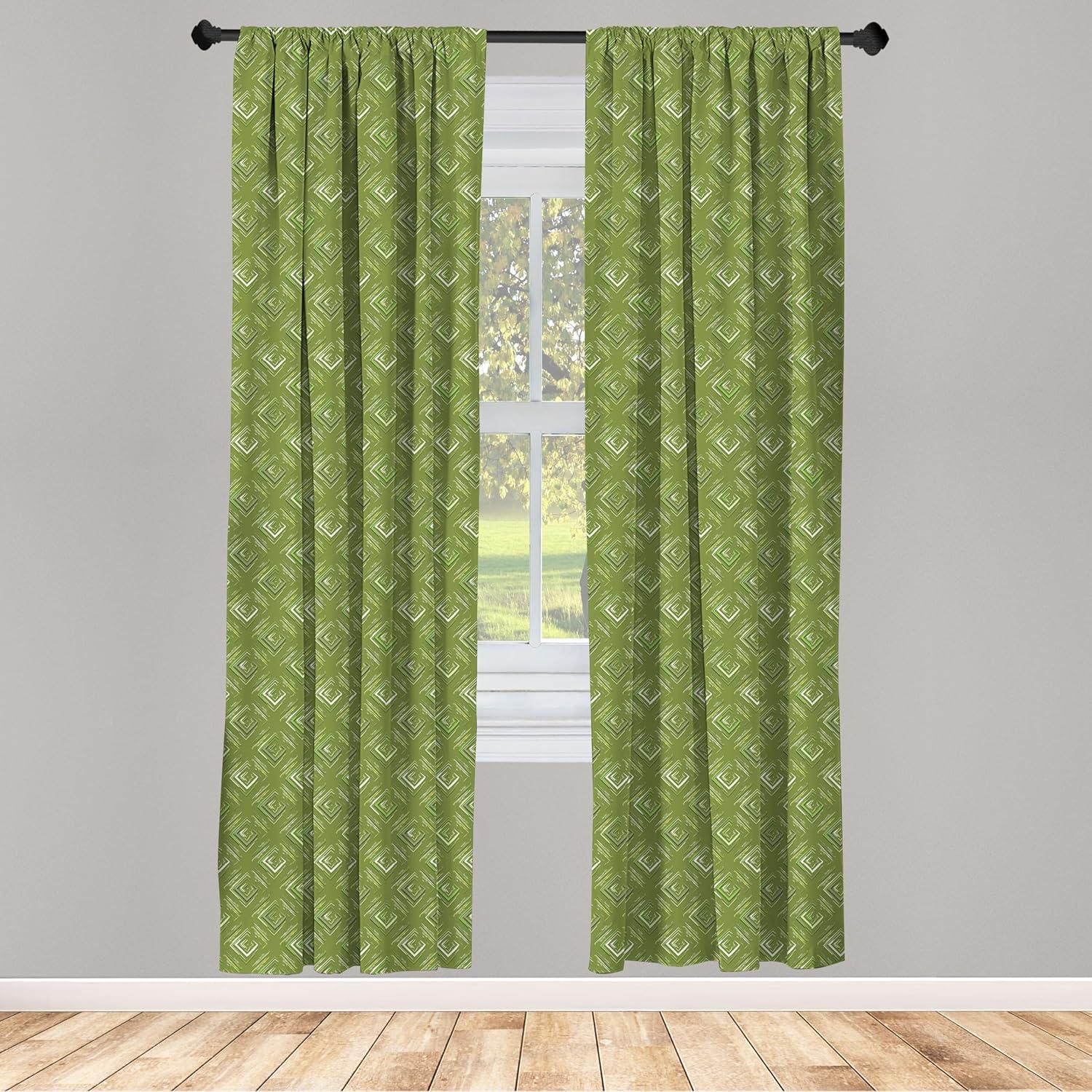 imageAmbesonne Botanical Curtains Watercolor Fall Branches and Geometric Mid Century Modern Autumnal Art Window Treatments 2 Panel Set for Living Room Bedroom Pair of 28quot x 84quot Forest Green Rust TanOlive Green