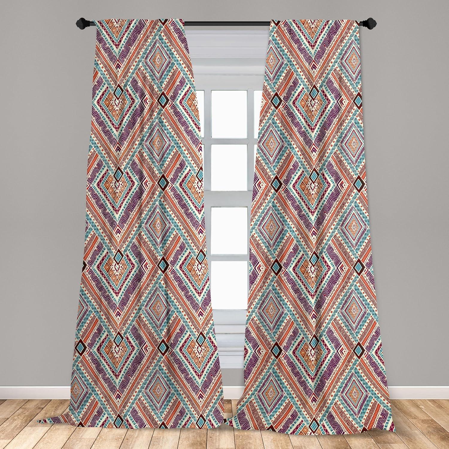 imageAmbesonne Botanical Curtains Watercolor Fall Branches and Geometric Mid Century Modern Autumnal Art Window Treatments 2 Panel Set for Living Room Bedroom Pair of 28quot x 84quot Forest Green Rust TanPurple Teal