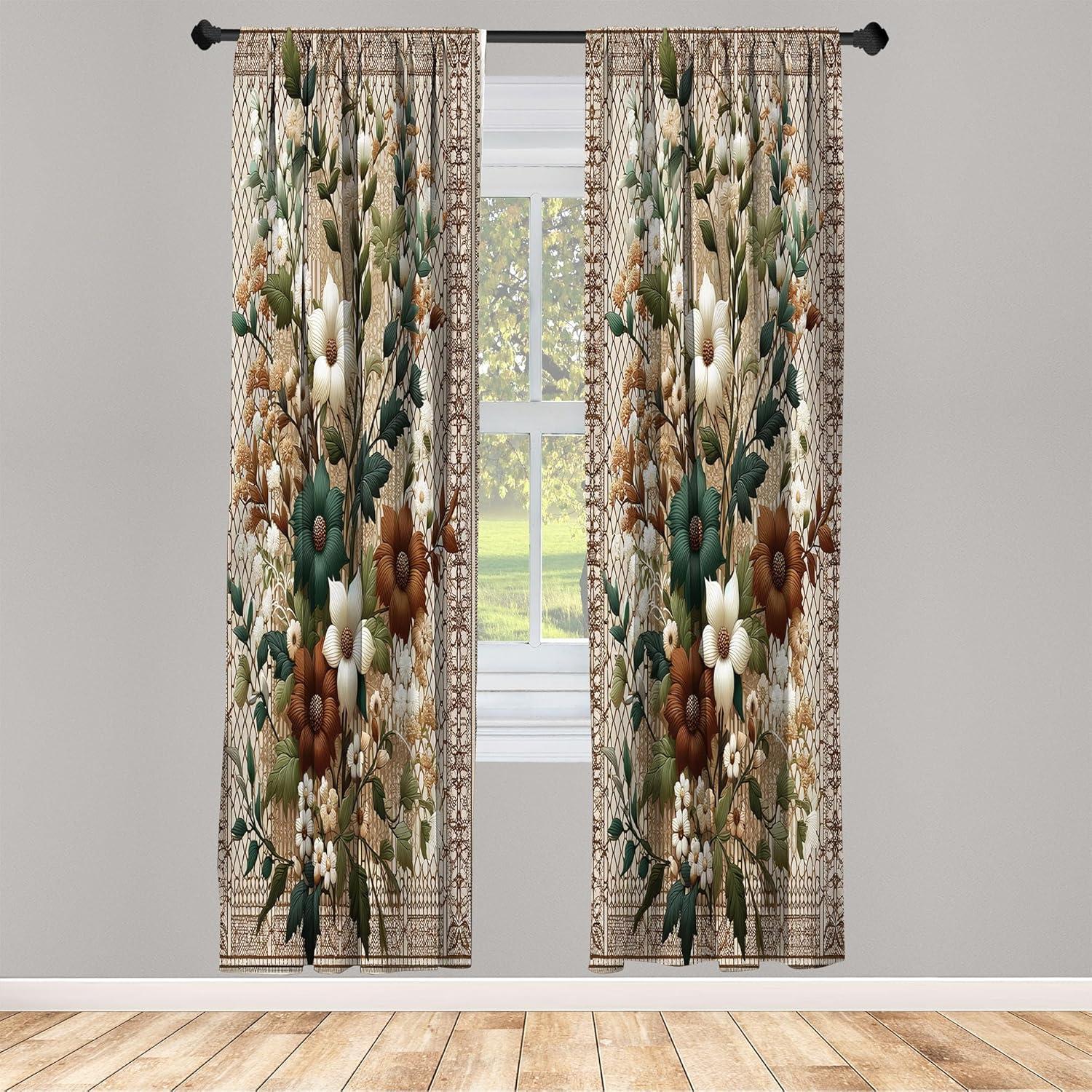imageAmbesonne Botanical Curtains Watercolor Fall Branches and Geometric Mid Century Modern Autumnal Art Window Treatments 2 Panel Set for Living Room Bedroom Pair of 28quot x 84quot Forest Green Rust TanDark Teal Cinnamon Umber