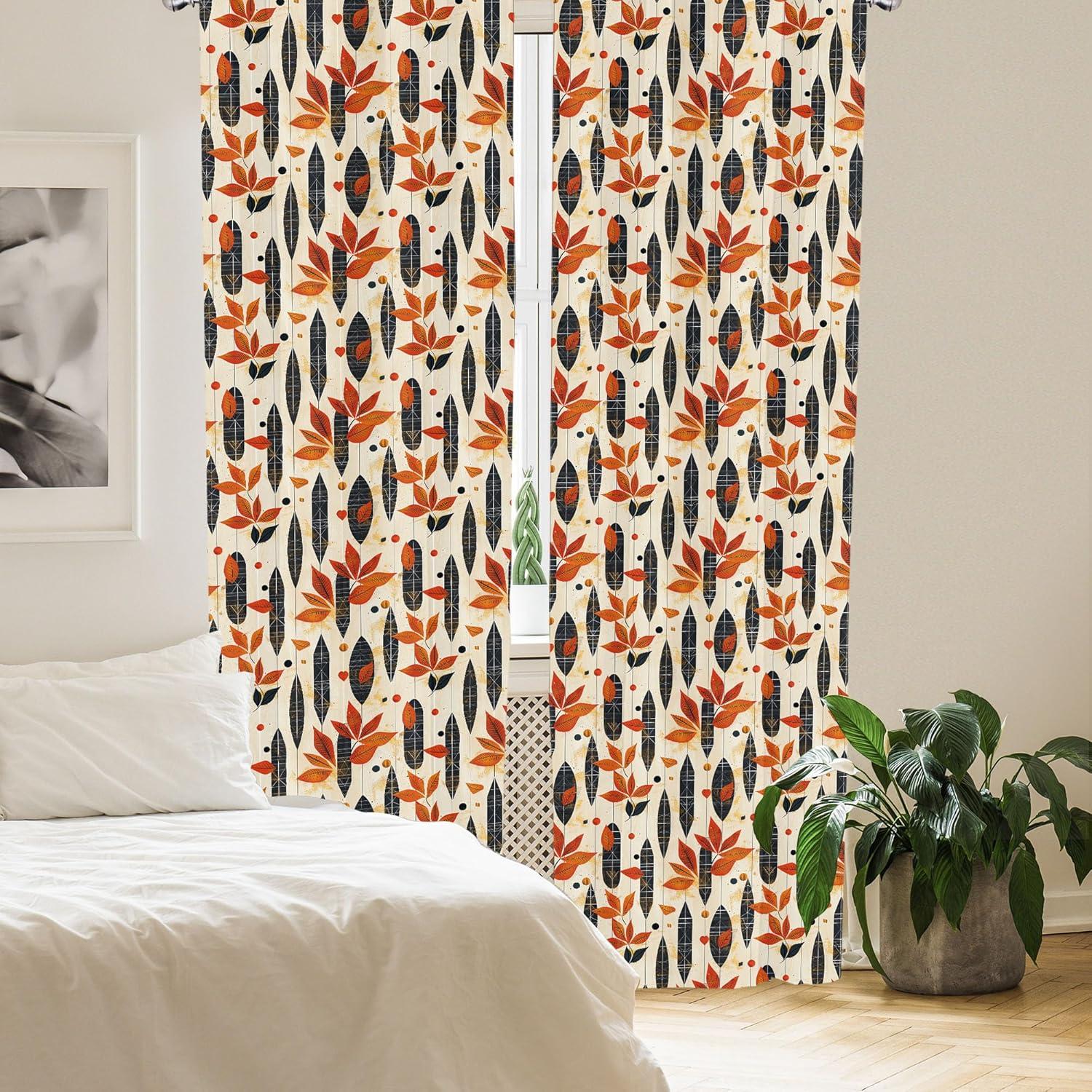 imageAmbesonne Botanical Curtains Watercolor Fall Branches and Geometric Mid Century Modern Autumnal Art Window Treatments 2 Panel Set for Living Room Bedroom Pair of 28quot x 84quot Forest Green Rust TanIvory Ginger Dark Grey