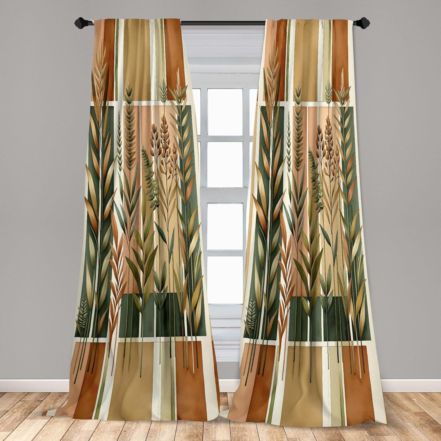 imageAmbesonne Botanical Curtains Watercolor Fall Branches and Geometric Mid Century Modern Autumnal Art Window Treatments 2 Panel Set for Living Room Bedroom Pair of 28quot x 84quot Forest Green Rust TanForest Green Rust Tan