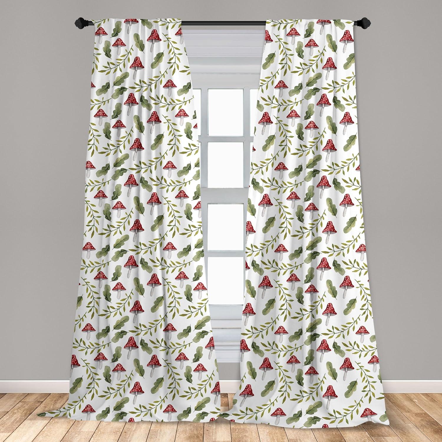 imageAmbesonne Botanical Curtains Watercolor Fall Branches and Geometric Mid Century Modern Autumnal Art Window Treatments 2 Panel Set for Living Room Bedroom Pair of 28quot x 84quot Forest Green Rust TanGreen Ruby