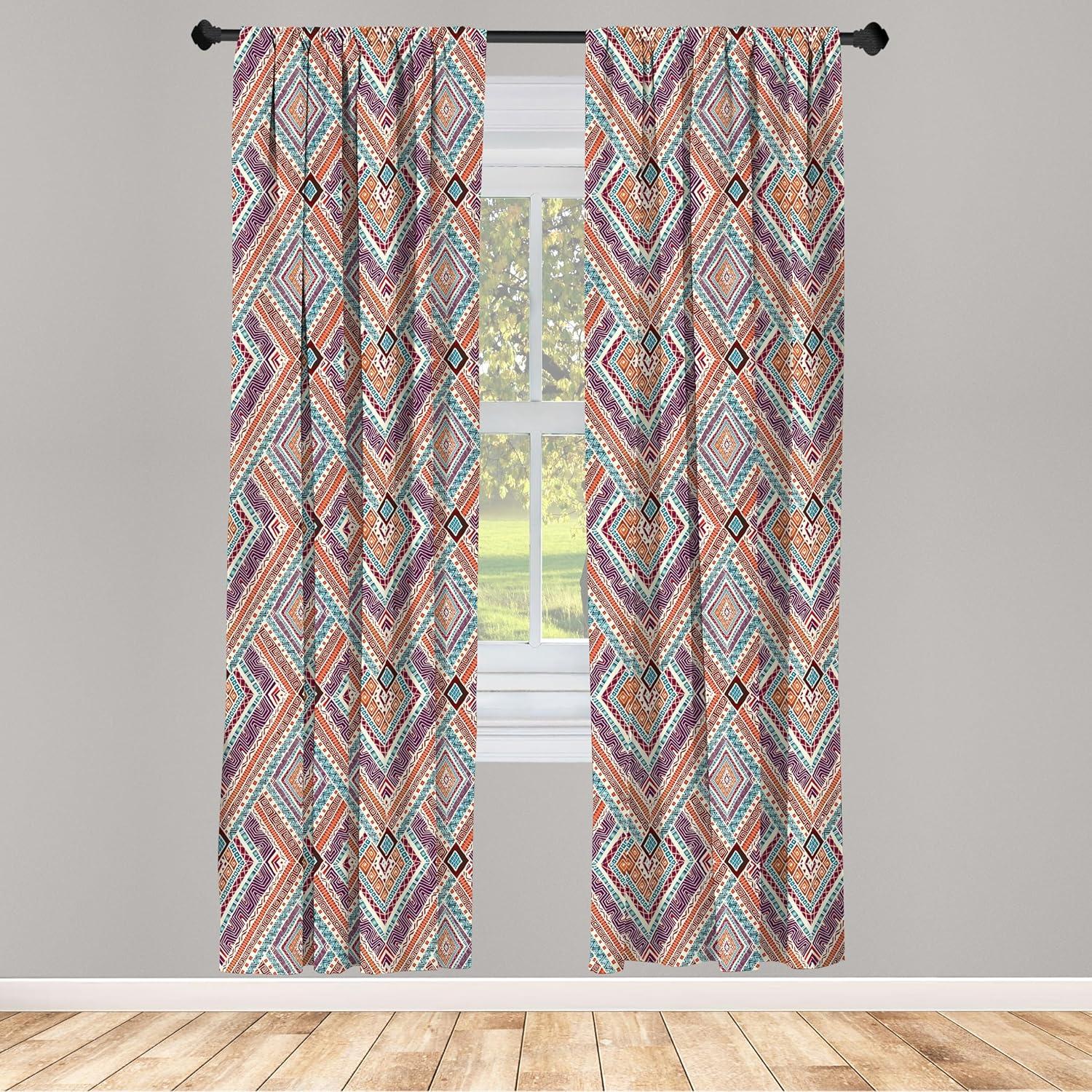 imageAmbesonne Botanical Curtains Watercolor Fall Branches and Geometric Mid Century Modern Autumnal Art Window Treatments 2 Panel Set for Living Room Bedroom Pair of 28quot x 84quot Forest Green Rust TanPurple Teal