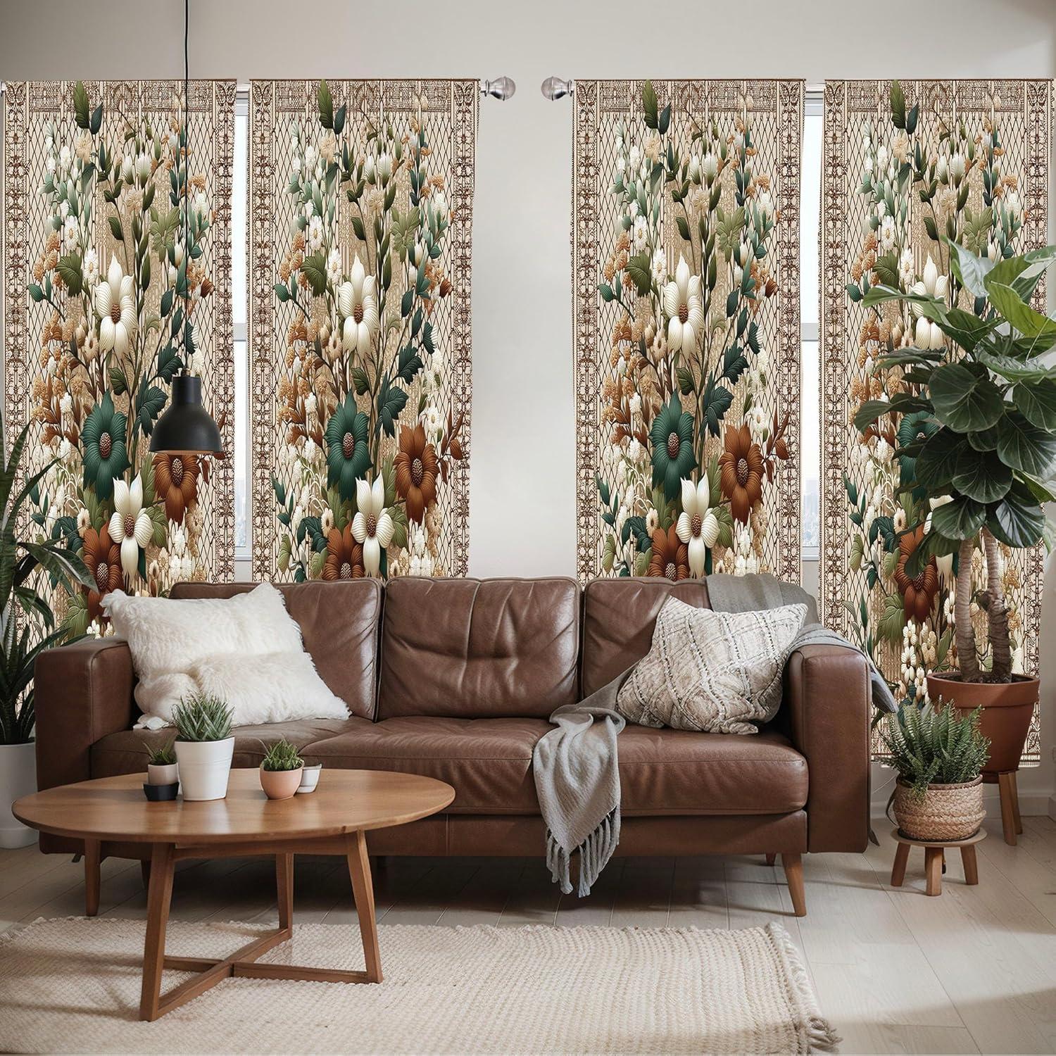 imageAmbesonne Botanical Curtains Watercolor Fall Branches and Geometric Mid Century Modern Autumnal Art Window Treatments 2 Panel Set for Living Room Bedroom Pair of 28quot x 84quot Forest Green Rust TanDark Teal Cinnamon Umber