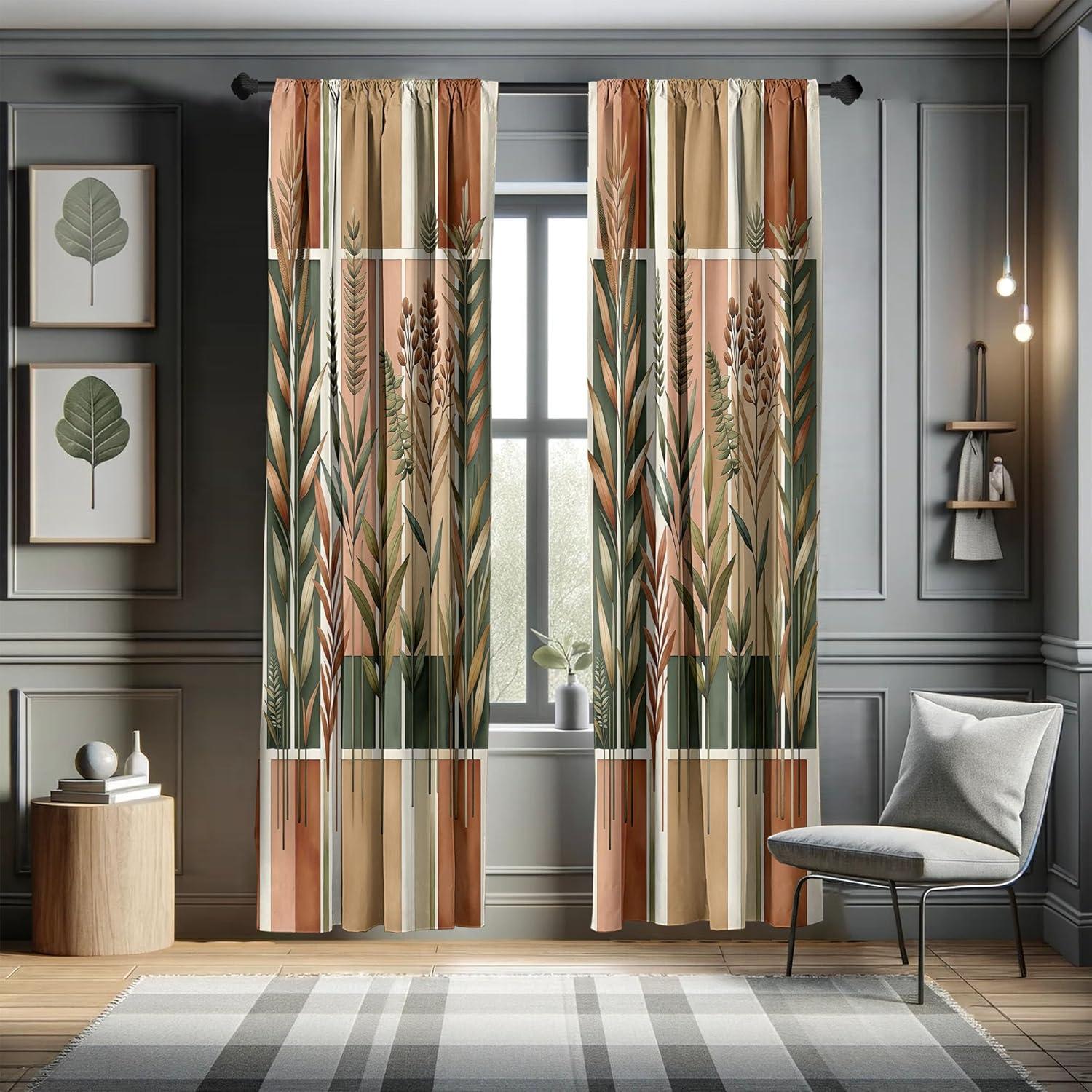 imageAmbesonne Botanical Curtains Watercolor Fall Branches and Geometric Mid Century Modern Autumnal Art Window Treatments 2 Panel Set for Living Room Bedroom Pair of 28quot x 84quot Forest Green Rust TanForest Green Rust Tan