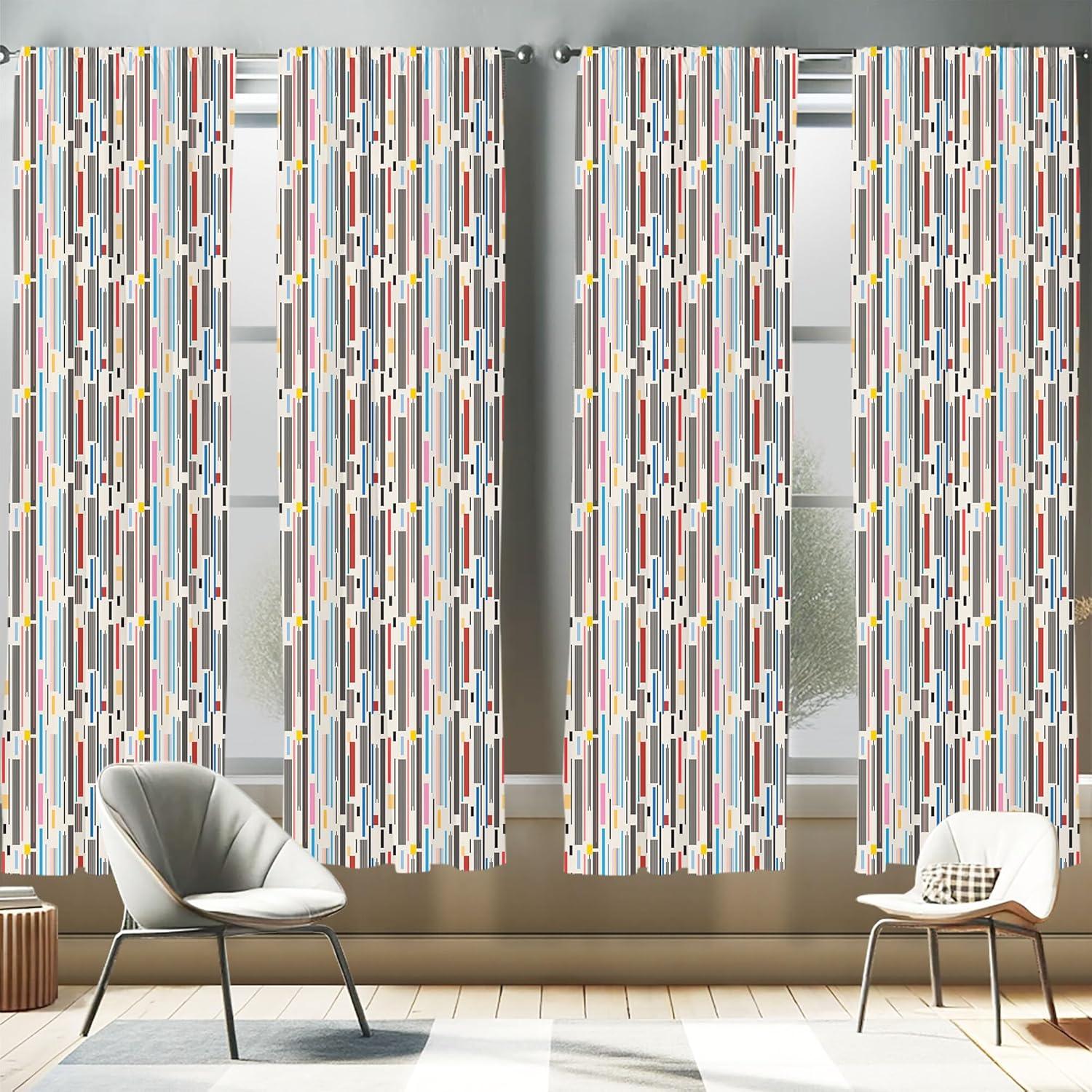 imageAmbesonne Botanical Curtains Watercolor Fall Branches and Geometric Mid Century Modern Autumnal Art Window Treatments 2 Panel Set for Living Room Bedroom Pair of 28quot x 84quot Forest Green Rust TanRed and Black