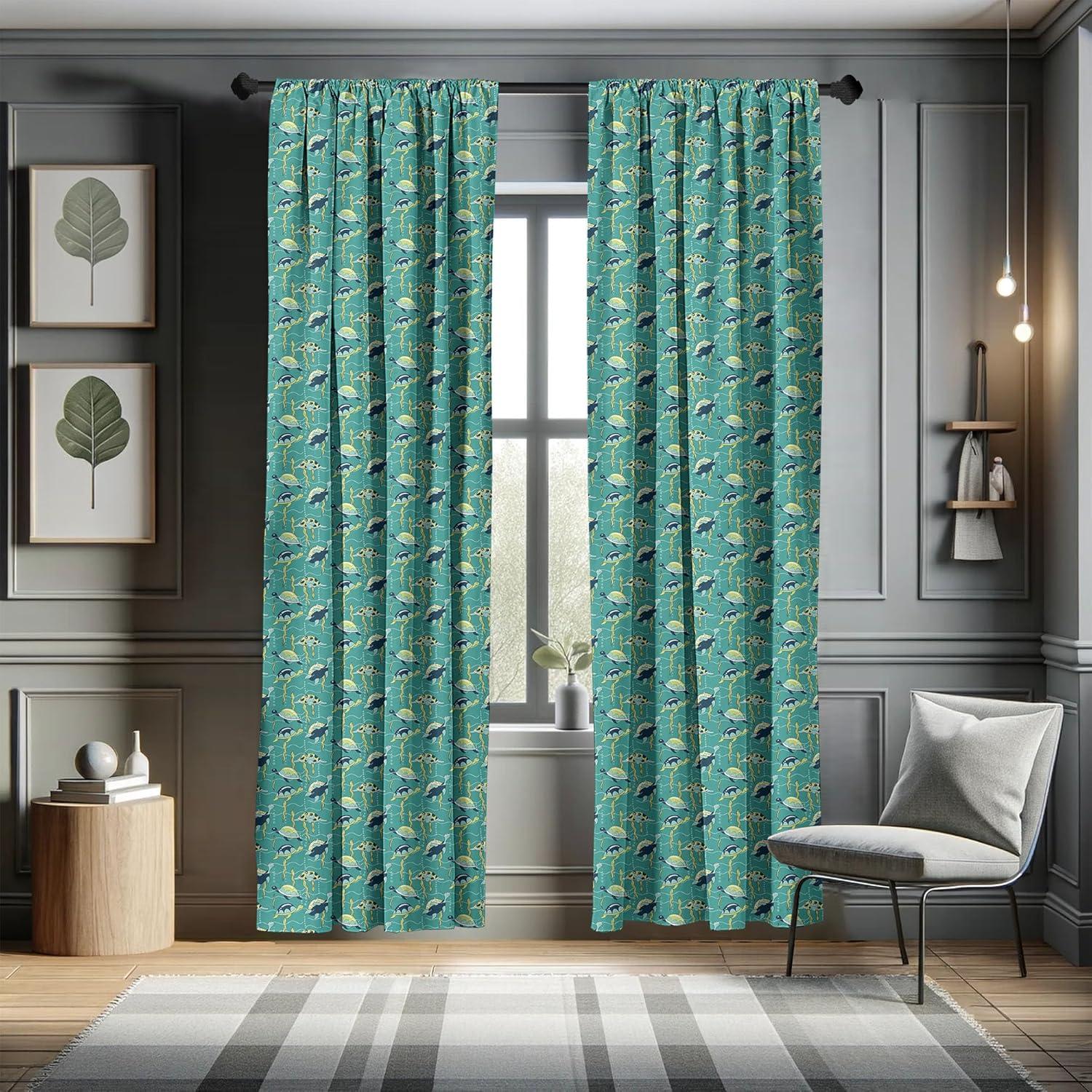 imageAmbesonne Botanical Curtains Watercolor Fall Branches and Geometric Mid Century Modern Autumnal Art Window Treatments 2 Panel Set for Living Room Bedroom Pair of 28quot x 84quot Forest Green Rust TanTurquoise