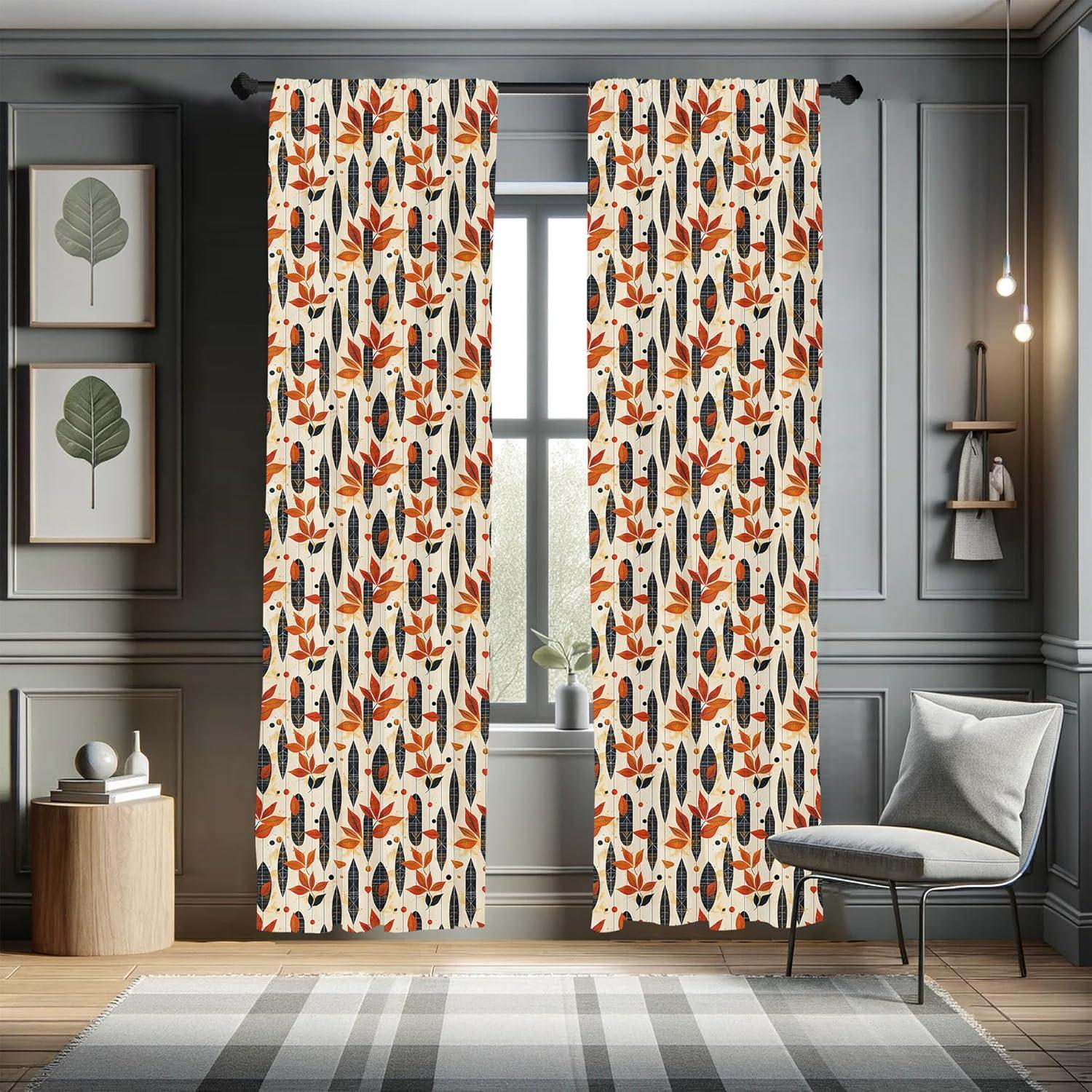 imageAmbesonne Botanical Curtains Watercolor Fall Branches and Geometric Mid Century Modern Autumnal Art Window Treatments 2 Panel Set for Living Room Bedroom Pair of 28quot x 84quot Forest Green Rust TanIvory Ginger Dark Grey