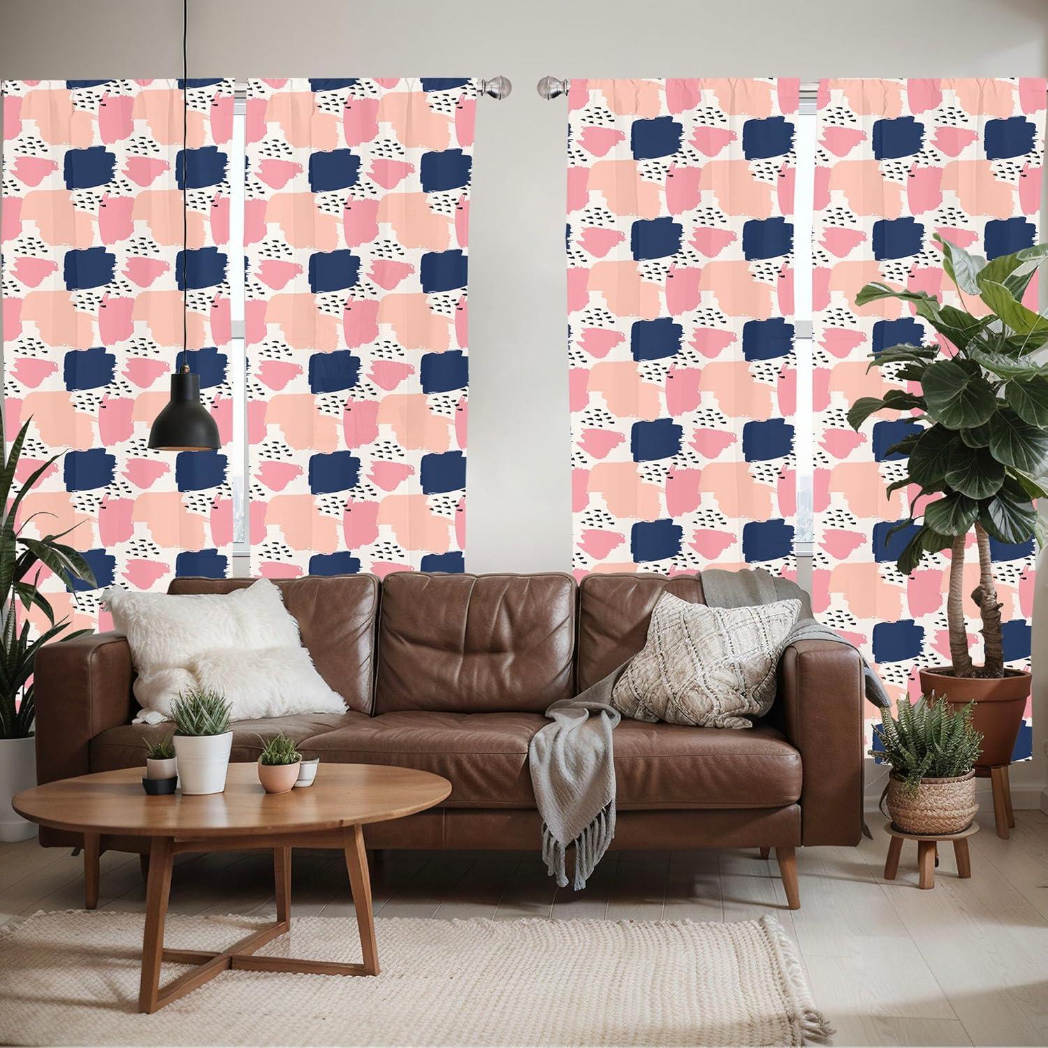 imageAmbesonne Botanical Curtains Watercolor Fall Branches and Geometric Mid Century Modern Autumnal Art Window Treatments 2 Panel Set for Living Room Bedroom Pair of 28quot x 84quot Forest Green Rust TanBlue and Pink