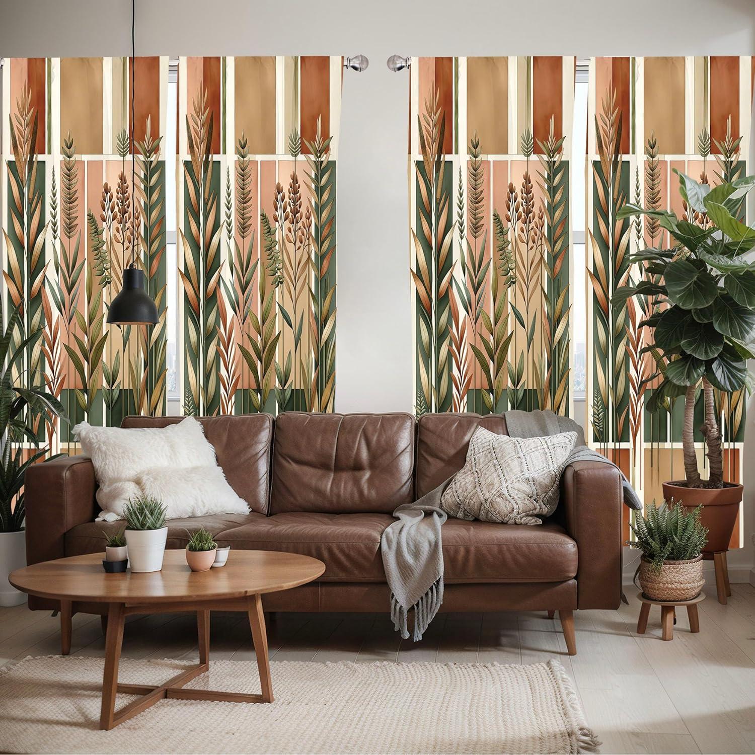 imageAmbesonne Botanical Curtains Watercolor Fall Branches and Geometric Mid Century Modern Autumnal Art Window Treatments 2 Panel Set for Living Room Bedroom Pair of 28quot x 84quot Forest Green Rust TanForest Green Rust Tan