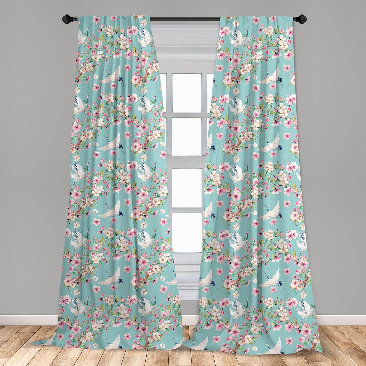 imageAmbesonne Botanical Curtains Watercolor Fall Branches and Geometric Mid Century Modern Autumnal Art Window Treatments 2 Panel Set for Living Room Bedroom Pair of 28quot x 84quot Forest Green Rust TanSeafoam Pink