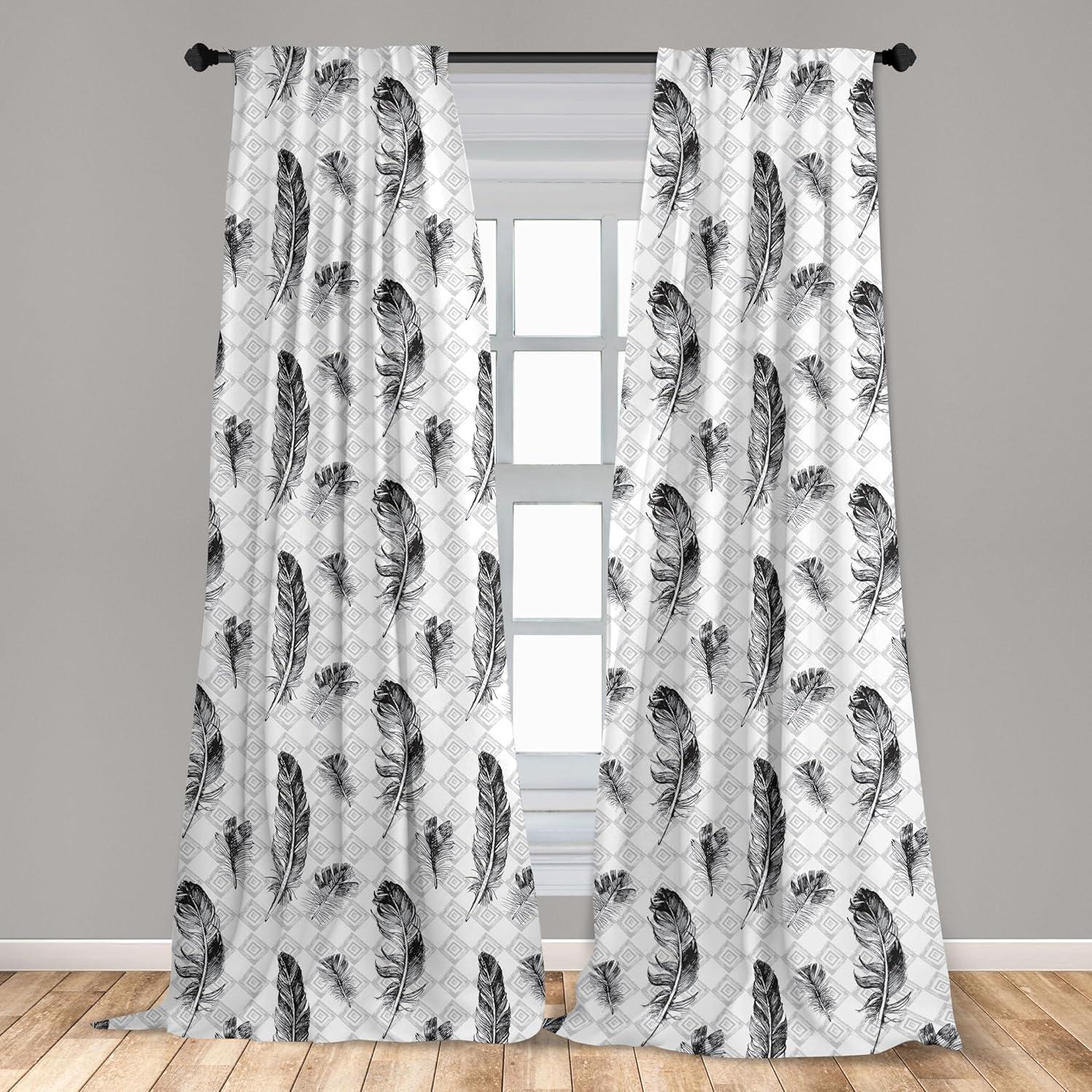 imageAmbesonne Botanical Curtains Watercolor Fall Branches and Geometric Mid Century Modern Autumnal Art Window Treatments 2 Panel Set for Living Room Bedroom Pair of 28quot x 84quot Forest Green Rust TanWhite and Grey