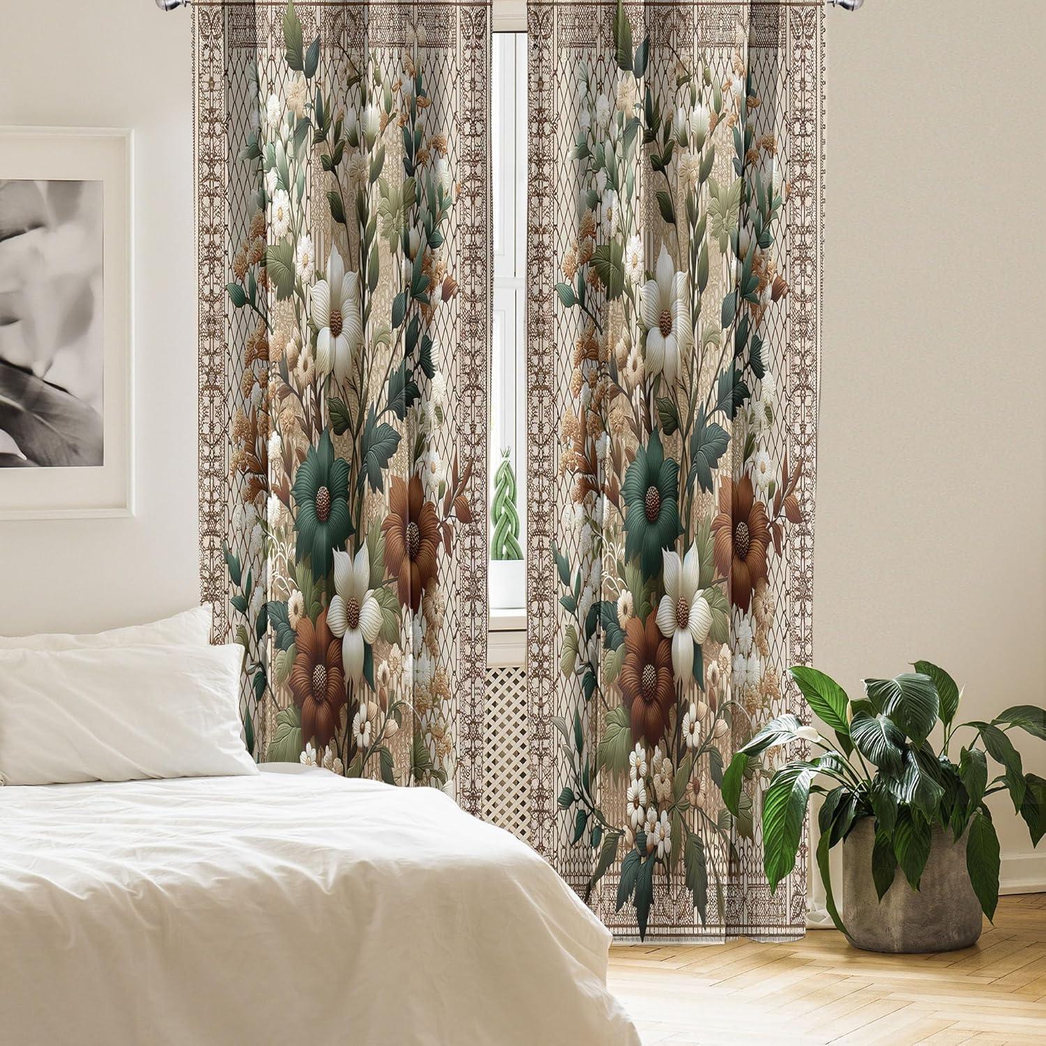imageAmbesonne Botanical Curtains Watercolor Fall Branches and Geometric Mid Century Modern Autumnal Art Window Treatments 2 Panel Set for Living Room Bedroom Pair of 28quot x 84quot Forest Green Rust TanDark Teal Cinnamon Umber