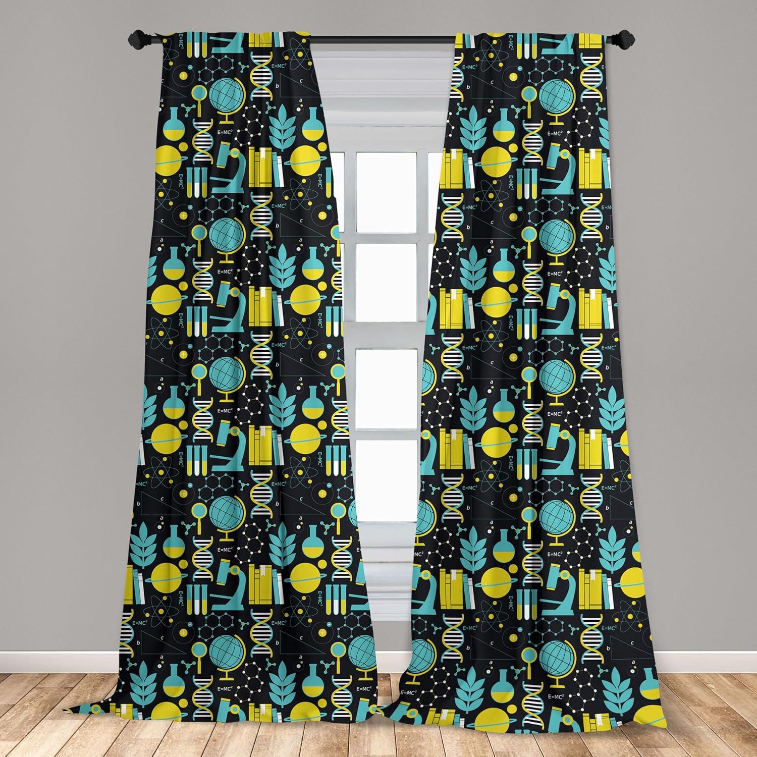 imageAmbesonne Botanical Curtains Watercolor Fall Branches and Geometric Mid Century Modern Autumnal Art Window Treatments 2 Panel Set for Living Room Bedroom Pair of 28quot x 84quot Forest Green Rust TanTurquoise Yellow