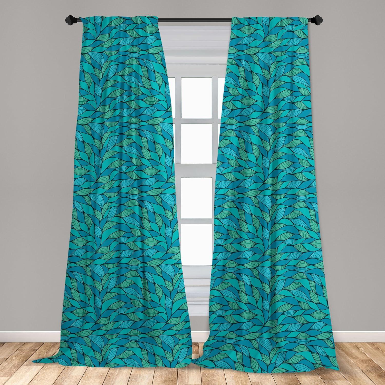 imageAmbesonne Botanical Curtains Watercolor Fall Branches and Geometric Mid Century Modern Autumnal Art Window Treatments 2 Panel Set for Living Room Bedroom Pair of 28quot x 84quot Forest Green Rust TanGreen Mint