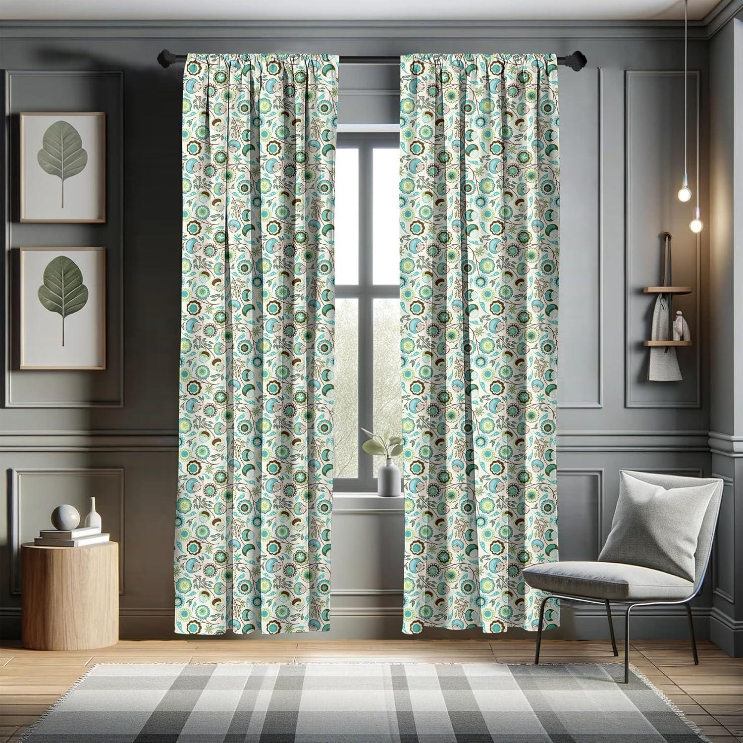 imageAmbesonne Botanical Curtains Watercolor Fall Branches and Geometric Mid Century Modern Autumnal Art Window Treatments 2 Panel Set for Living Room Bedroom Pair of 28quot x 84quot Forest Green Rust TanGreen