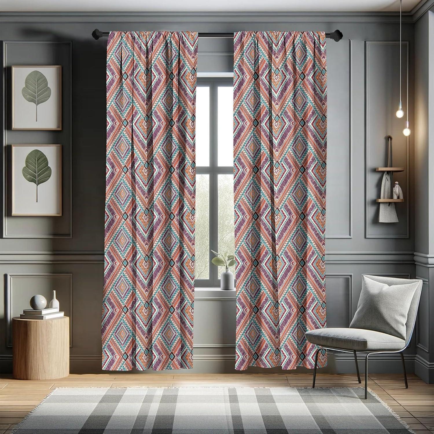imageAmbesonne Botanical Curtains Watercolor Fall Branches and Geometric Mid Century Modern Autumnal Art Window Treatments 2 Panel Set for Living Room Bedroom Pair of 28quot x 84quot Forest Green Rust TanPurple Teal