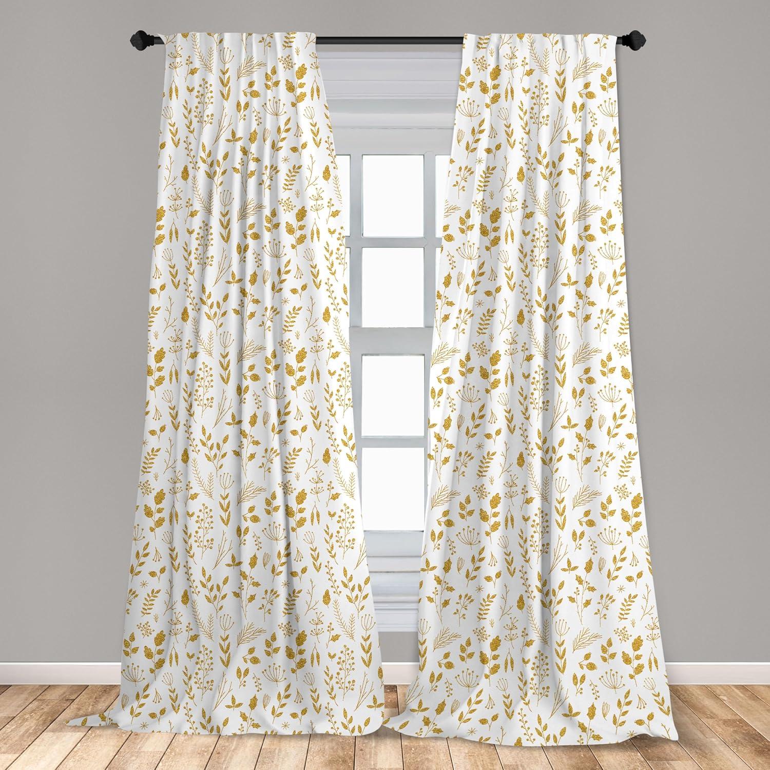 imageAmbesonne Botanical Curtains Watercolor Fall Branches and Geometric Mid Century Modern Autumnal Art Window Treatments 2 Panel Set for Living Room Bedroom Pair of 28quot x 84quot Forest Green Rust TanEarth Yellow