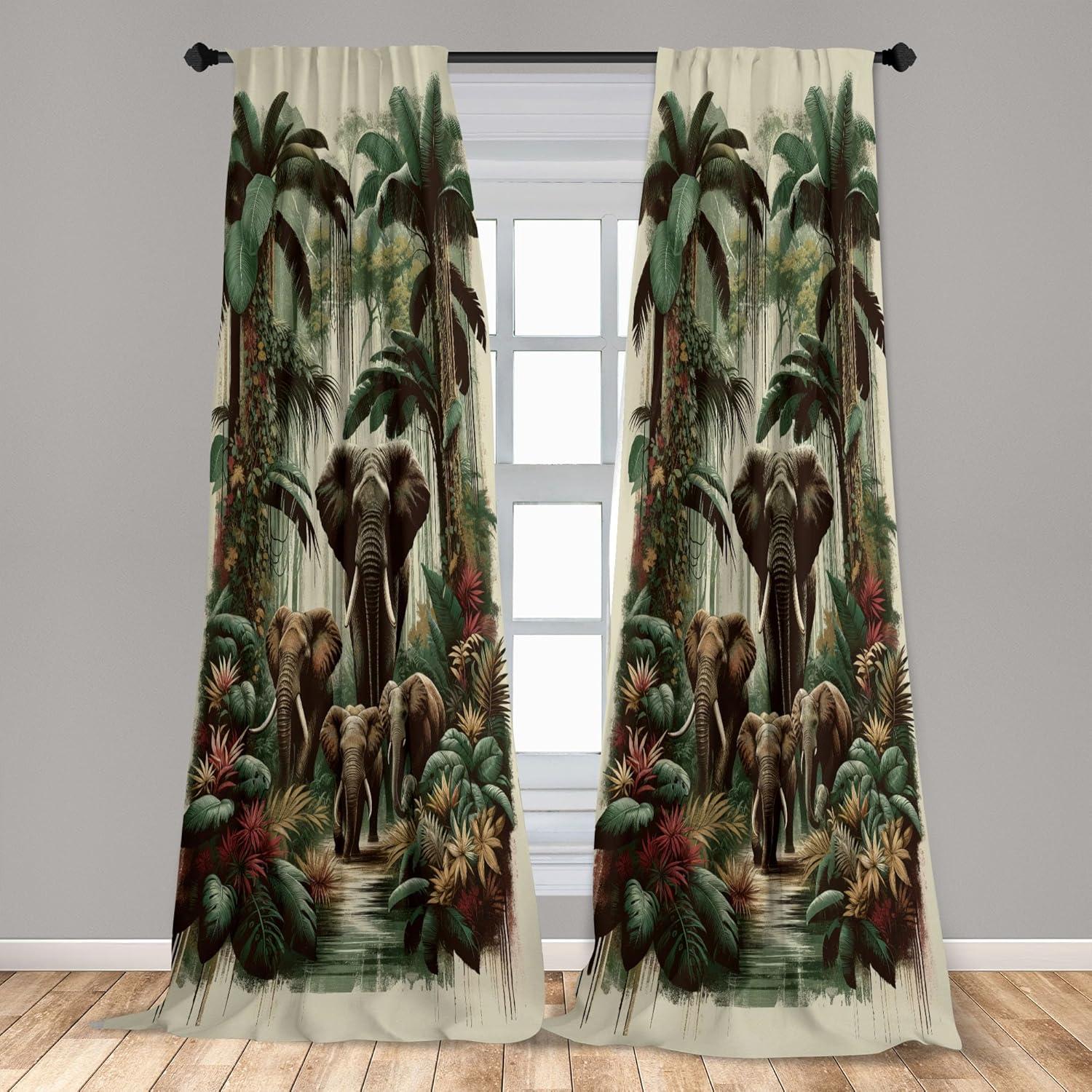 imageAmbesonne Botanical Curtains Watercolor Fall Branches and Geometric Mid Century Modern Autumnal Art Window Treatments 2 Panel Set for Living Room Bedroom Pair of 28quot x 84quot Forest Green Rust TanJade Green Caramel Ruby